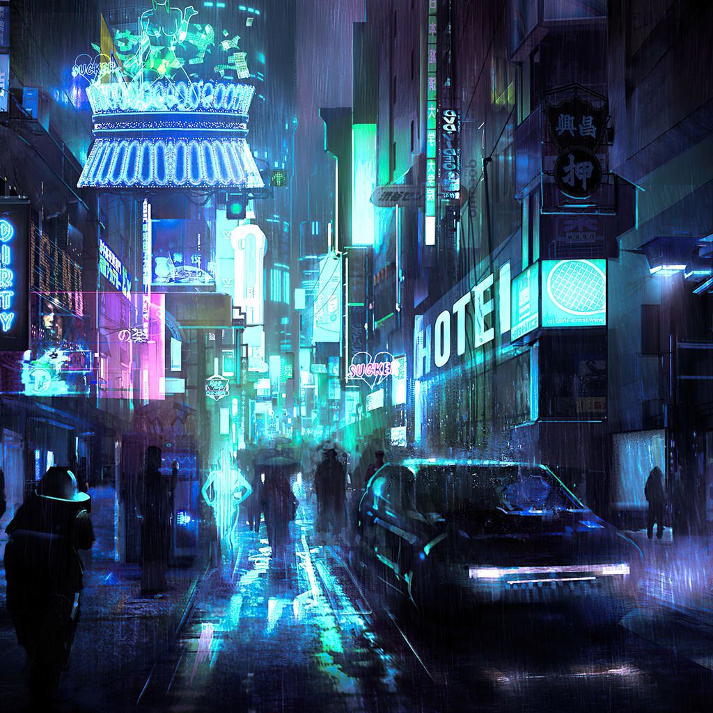 1024x1024 Cyberpunk Street Night 4k 1024x1024 Resolution HD 4k ...