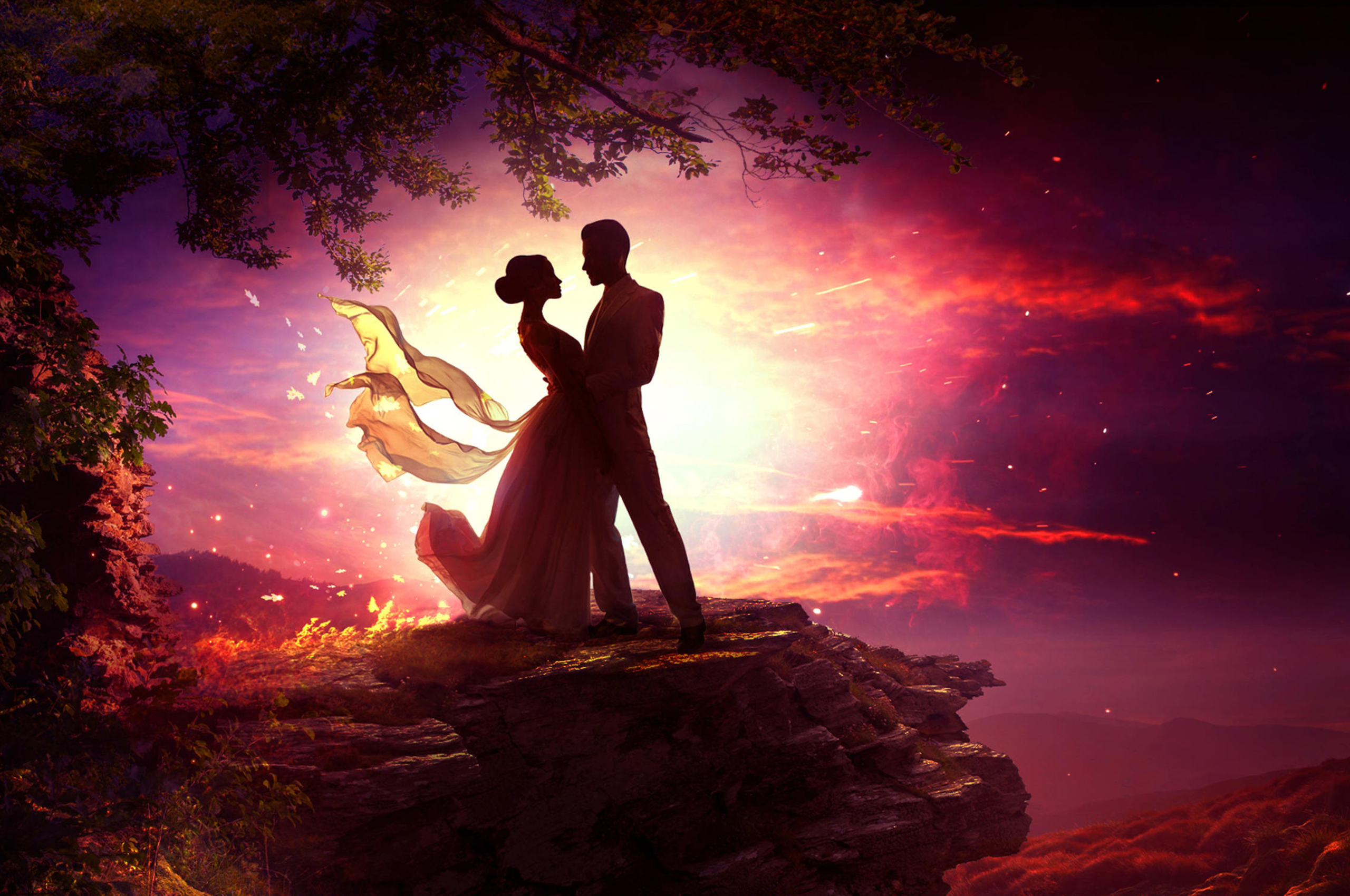 Любовь магия песня. Сказочная романтика. Влюбленные. Пара танцует на закате. Ночь романтика.