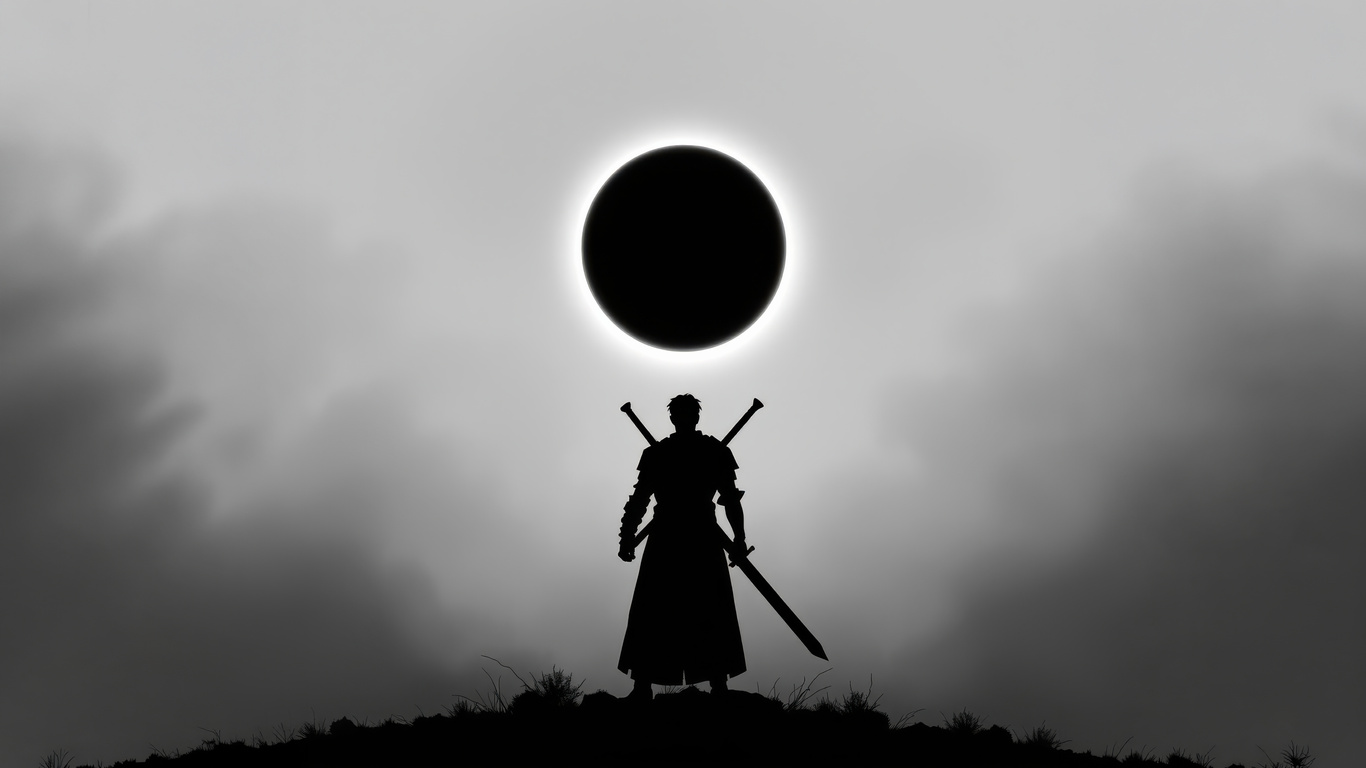 Dark Silhouette Of A Lone Warrior Wallpaper