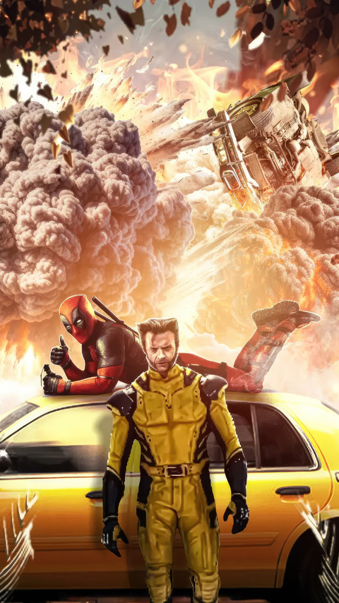 Deadpool And Wolverine Riding Along Wallpaper In 480x854 Resolution
