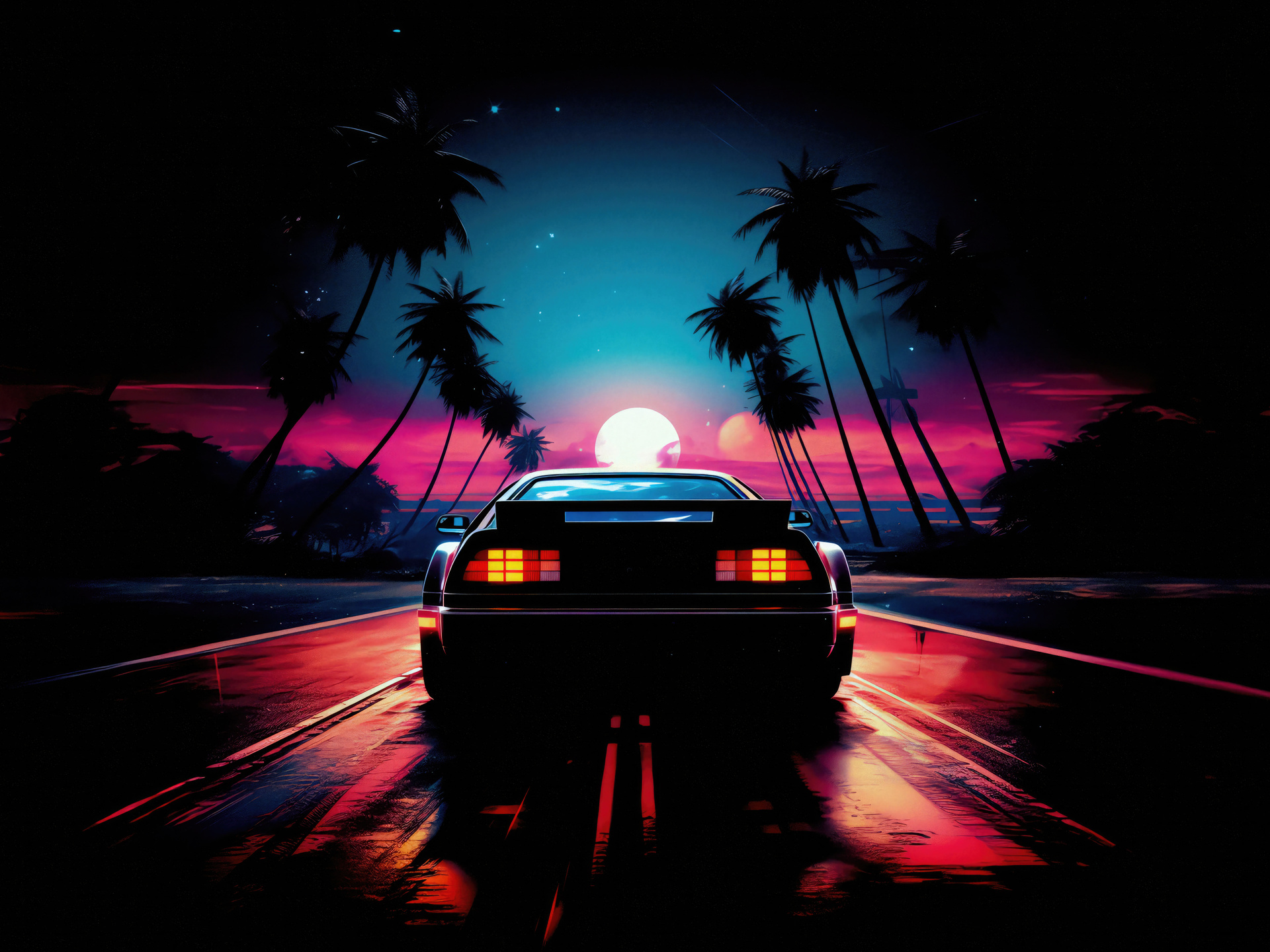 1920x1440 Delorean And Outrun Sunset 1920x1440 Resolution HD 4k ...