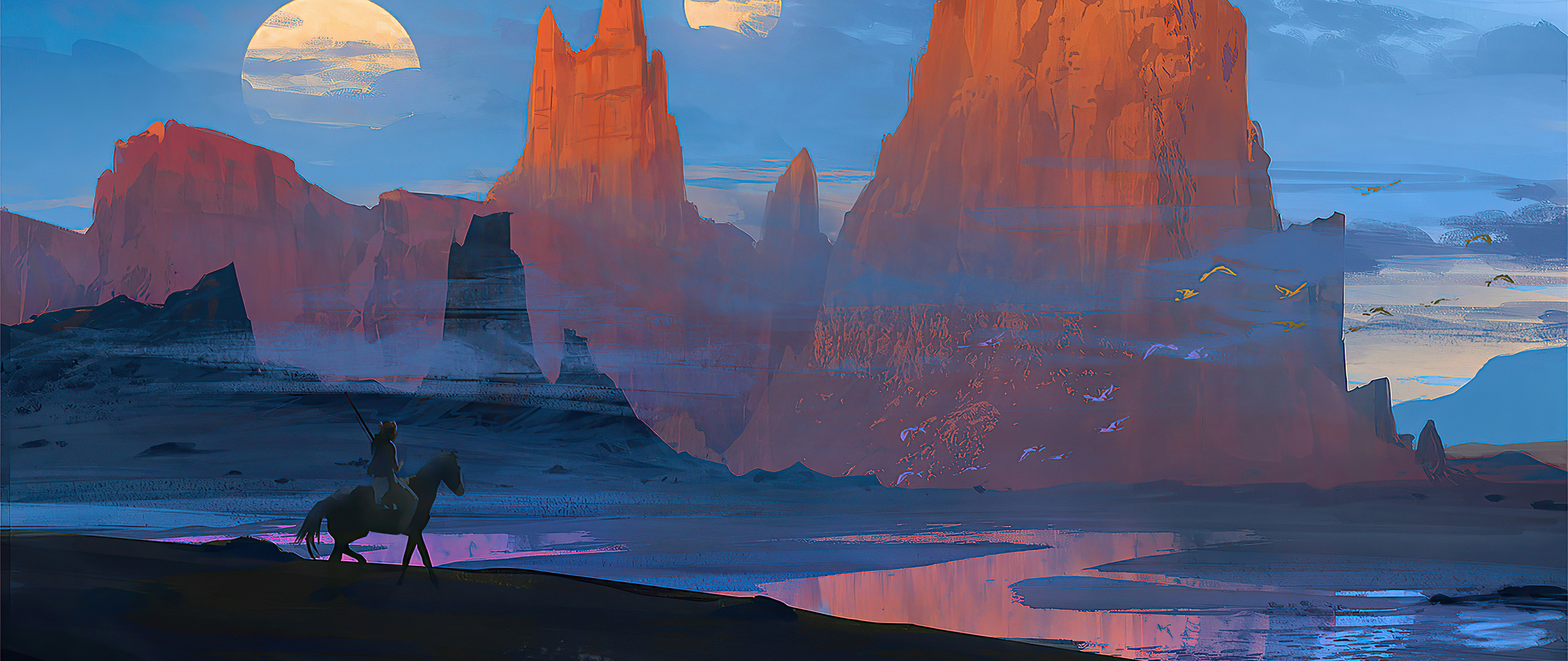 2560x1080 Desert With Two Moons 4k 2560x1080 Resolution HD 4k