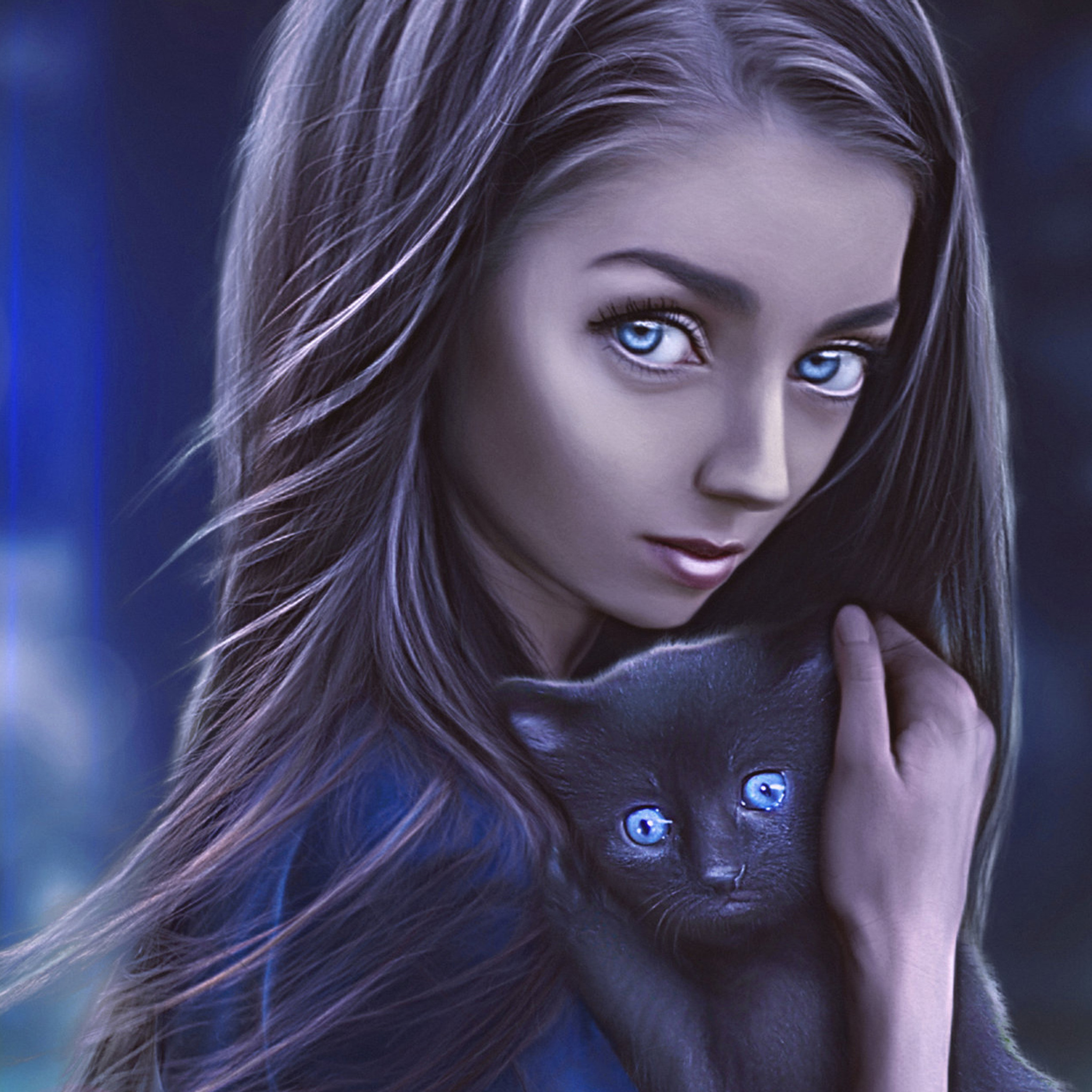 2048x2048 Digital Girl With Cat Ipad Air ,HD 4k Wallpapers,Images ...