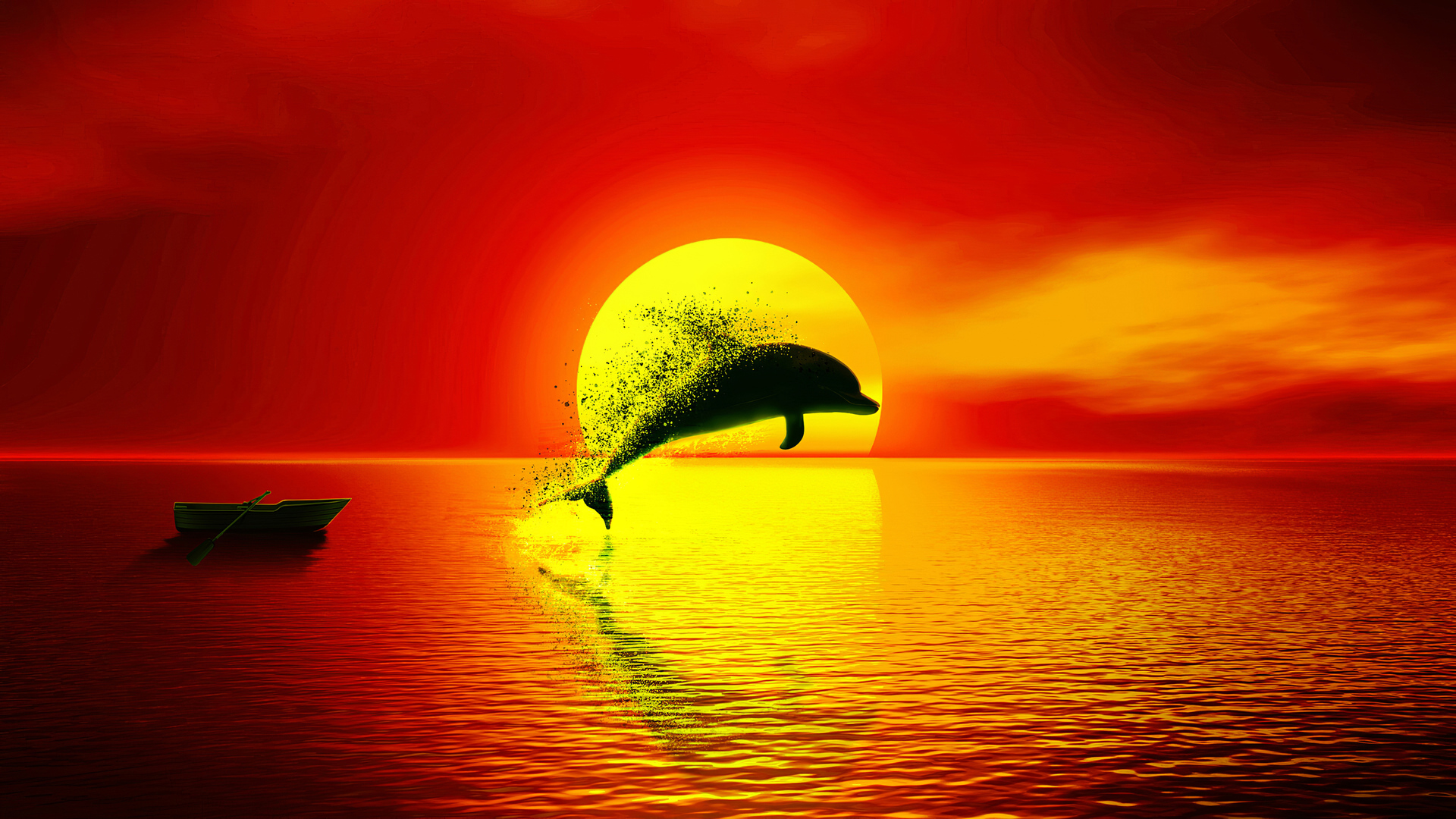 1920x1080 Dolphin Dispersion Sunset 4k Laptop Full HD 1080P HD 4k Wallpapers,  Images, Backgrounds, Photos and Pictures