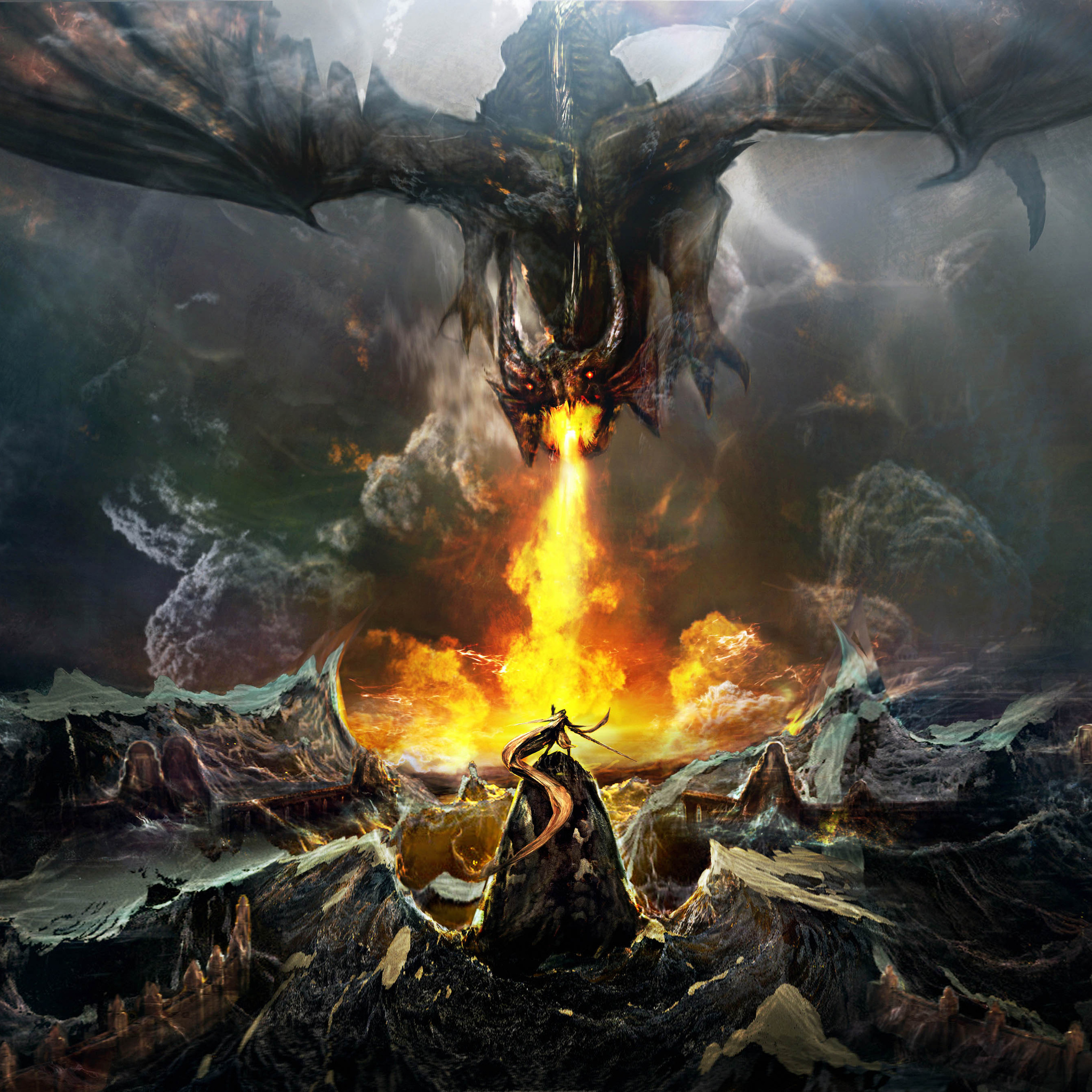 2048x2048 Dragon Throwing Fire On Warrior Ipad Air ,HD 4k Wallpapers ...