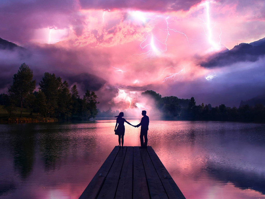 1024x768 Electric Love Couple Holdings Hands At Pier 1024x768 Resolution HD  4k Wallpapers, Images, Backgrounds, Photos and Pictures