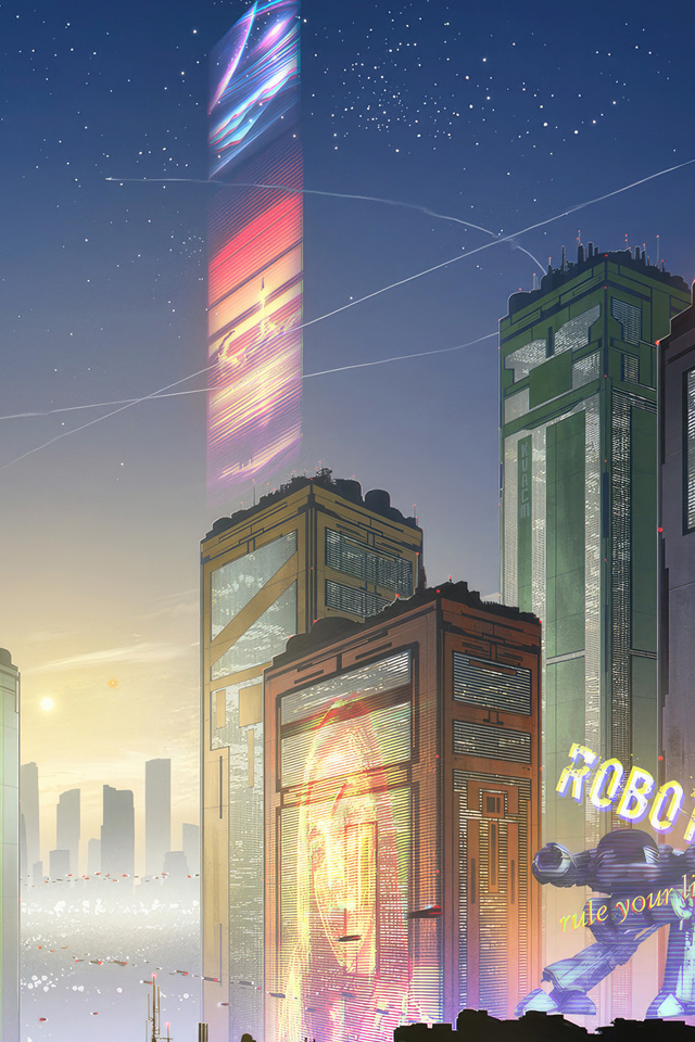 Electric Nights Retro Cyberpunk City Wallpaper In 640x960 Resolution