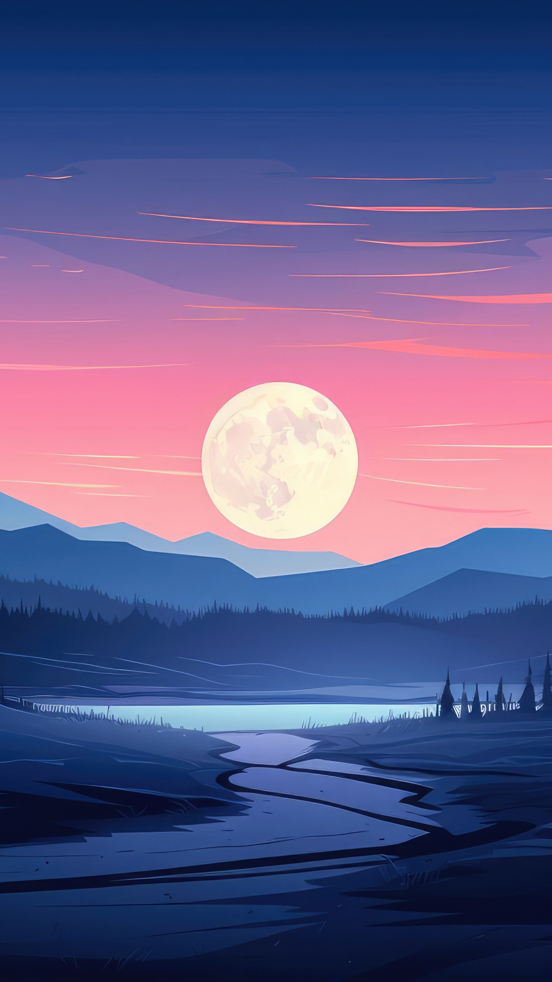 1080x1920 Evening Landscape In Minimalist Style Iphone 7,6s,6 Plus