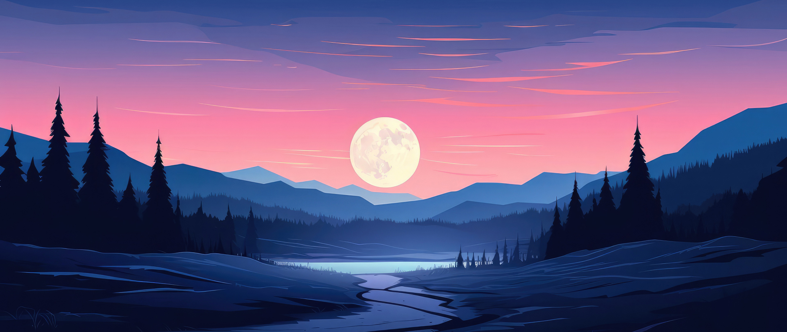 2560x1080 Evening Landscape In Minimalist Style Wallpaper,2560x1080 ...