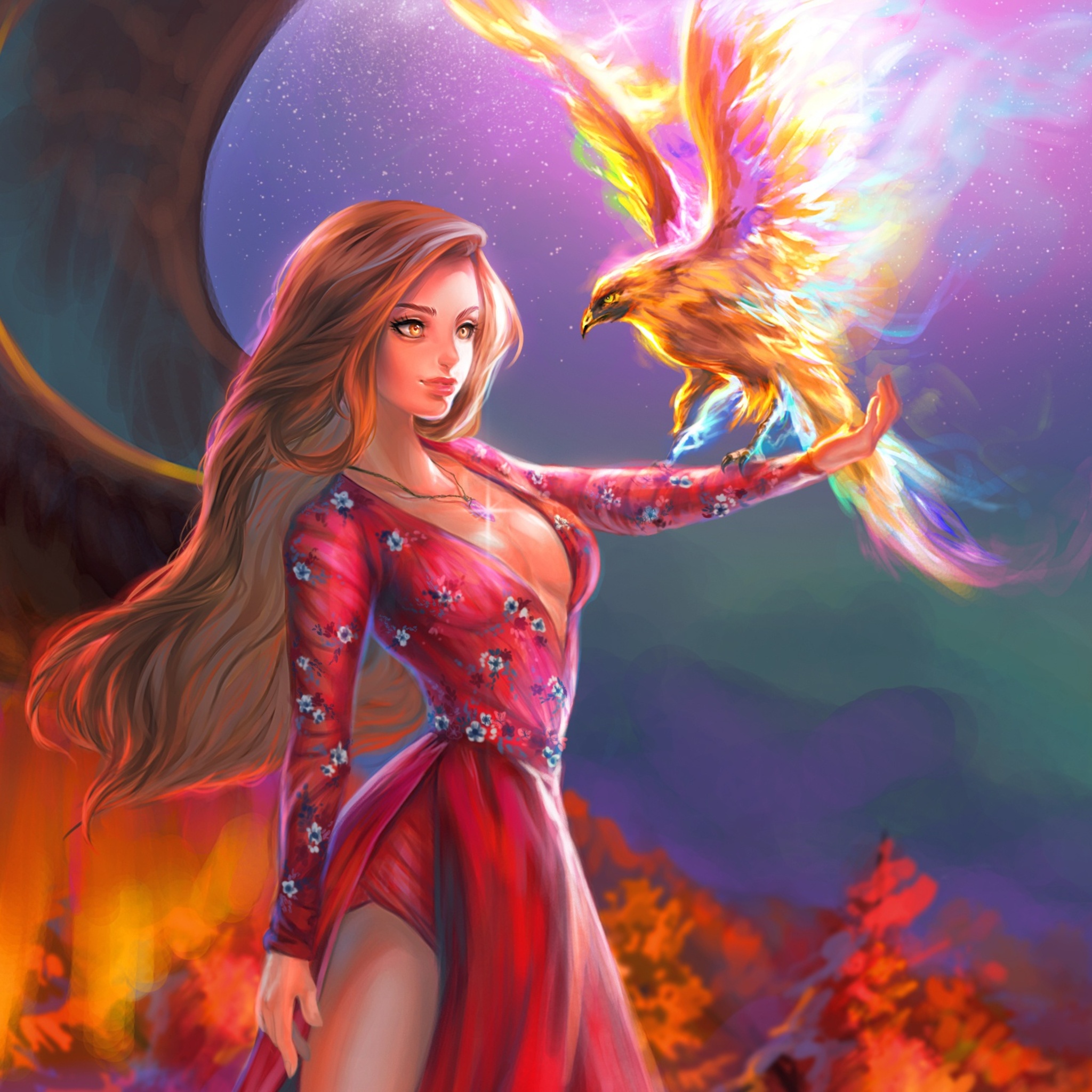 Fantasy Girl With Phoenix In 2048x2048 Resolution. fantasy-girl-with-phoeni...