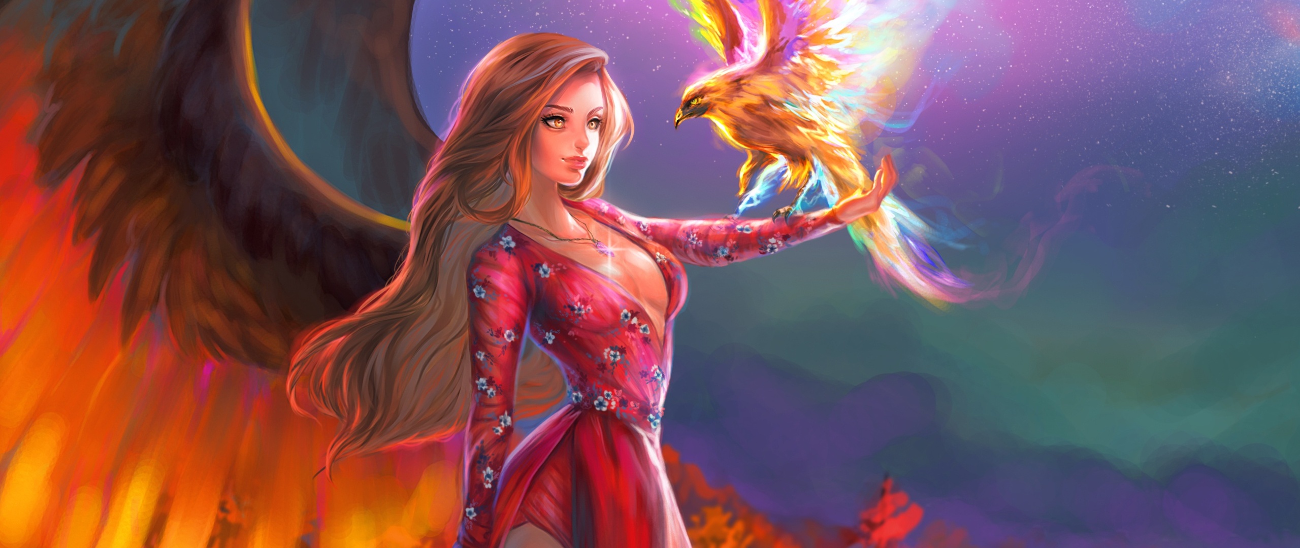 Fantasy Girl With Phoenix In 2560x1080 Resolution. fantasy-girl-with-phoeni...