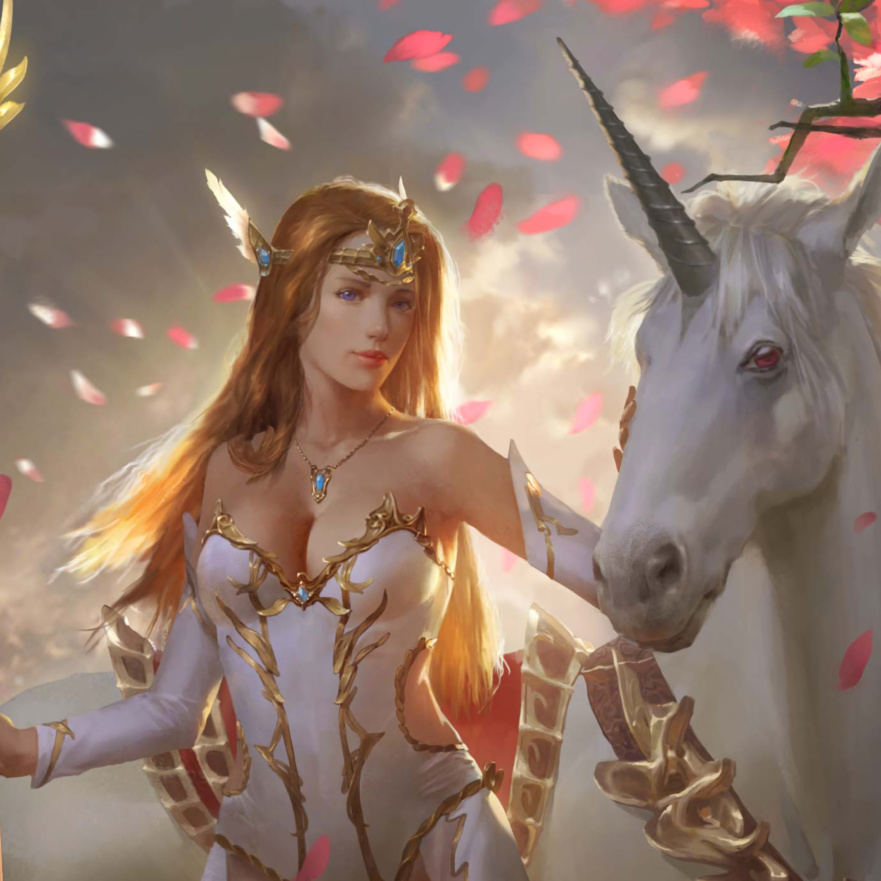 2932x2932 Fantasy Women With Unicorn Ipad Pro Retina Display Hd 4k Wallpapers Images Backgrounds Photos And Pictures
