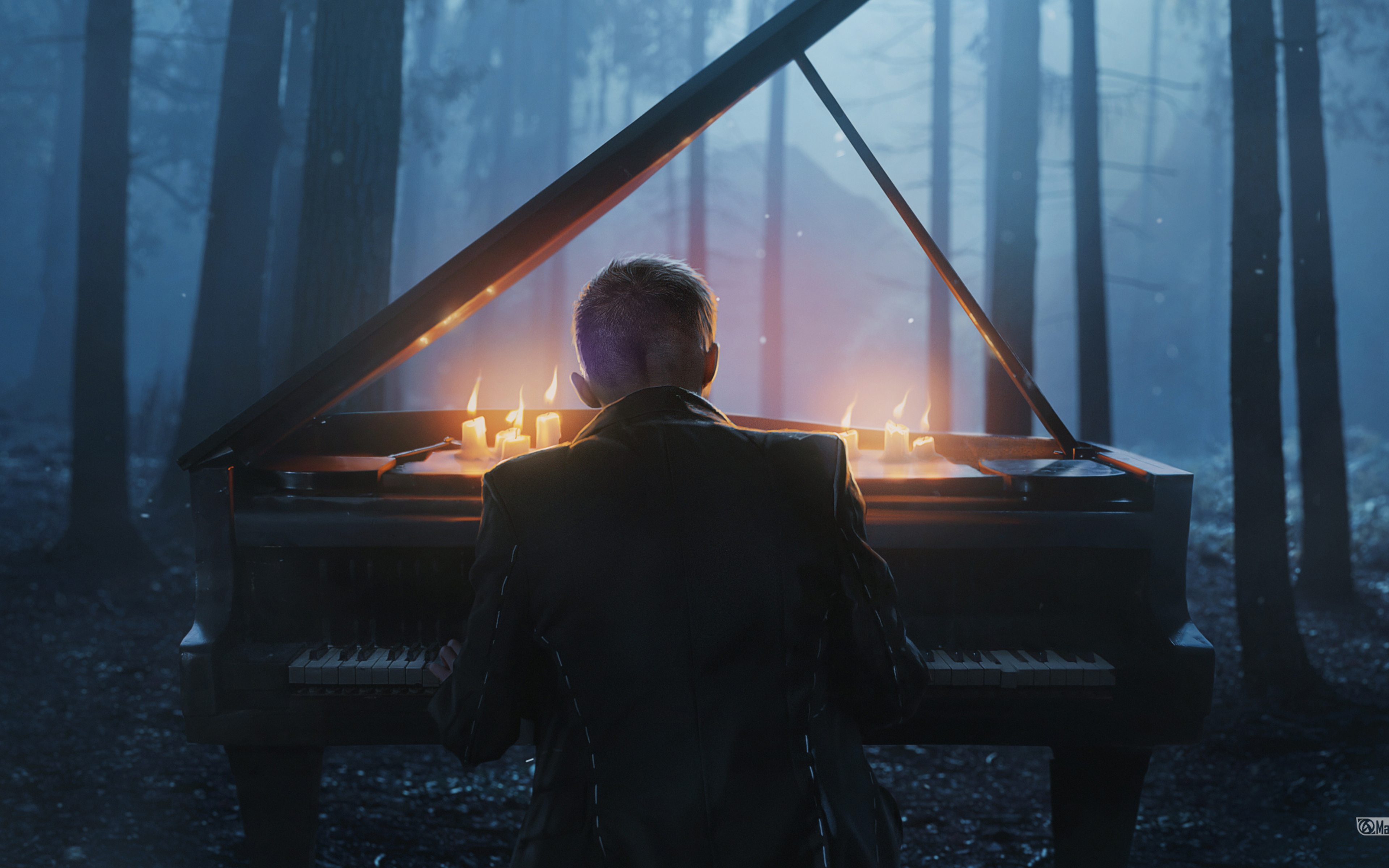 Dark life instrumental. Арт Макс Асабин. Пианино в лесу. Человек за пианино. Фортепиано на природе.