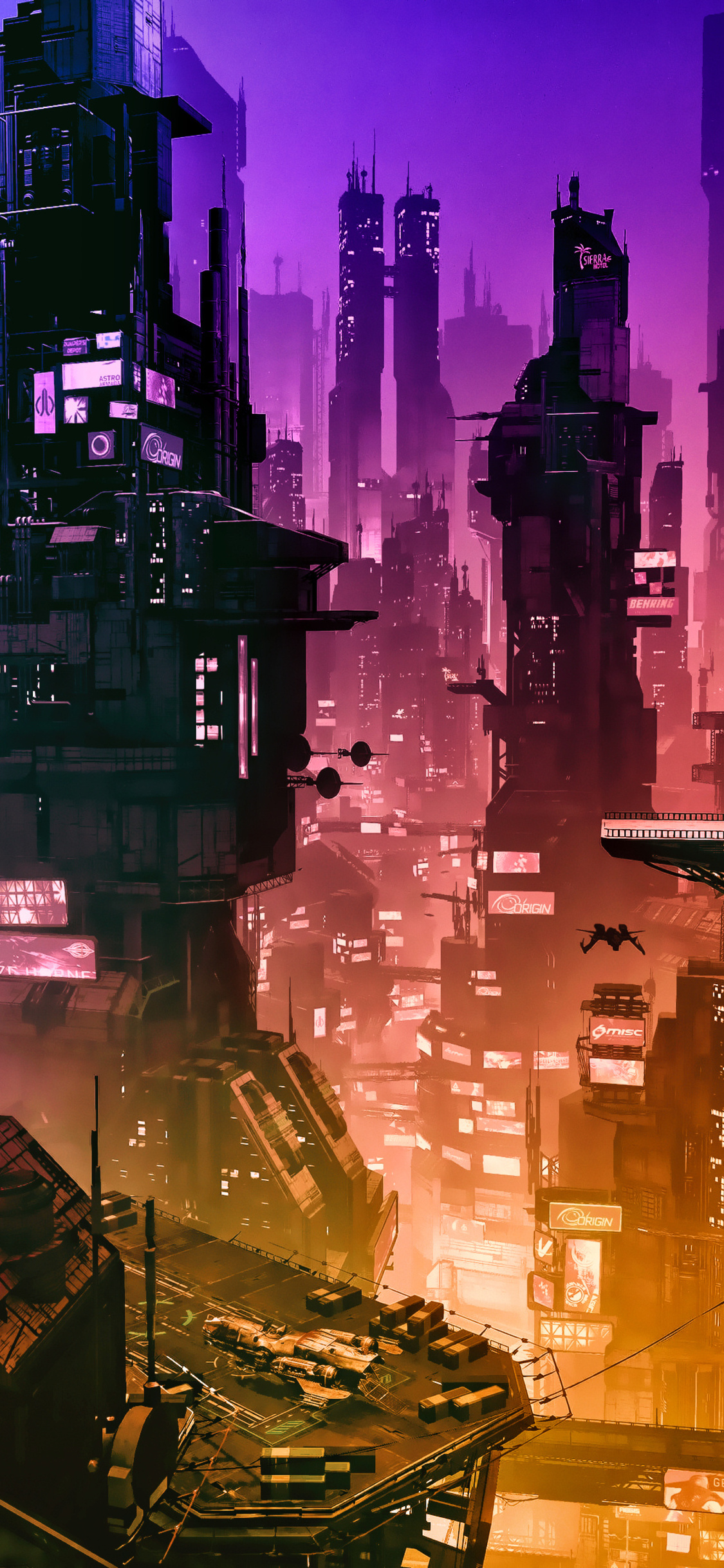 Download Dark Futuristic Cityscape Cyberpunk iPhone X Wallpaper