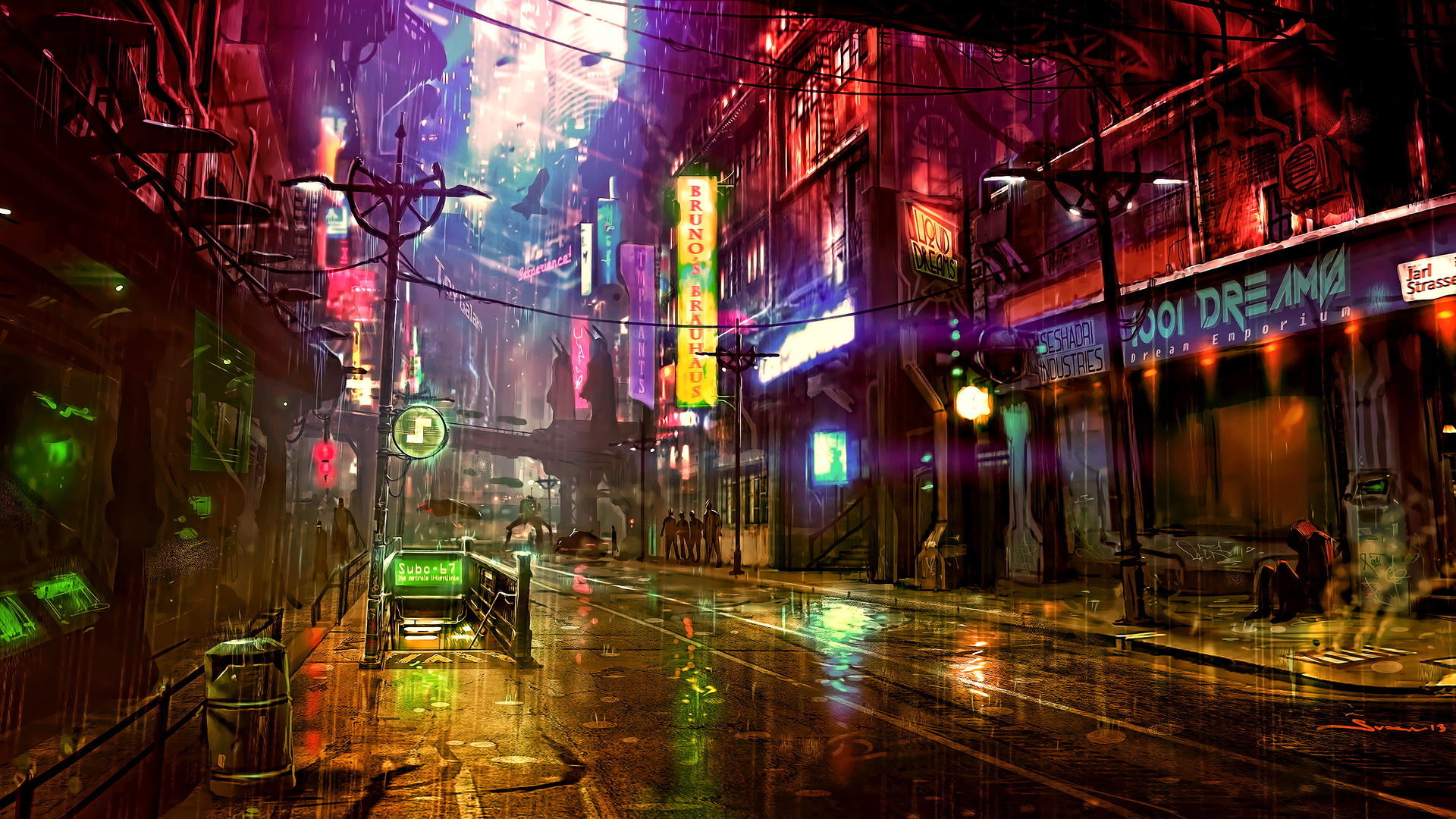 Download 4k Wallpaper: Cyberpunk, Artwork, Street, Futuristic