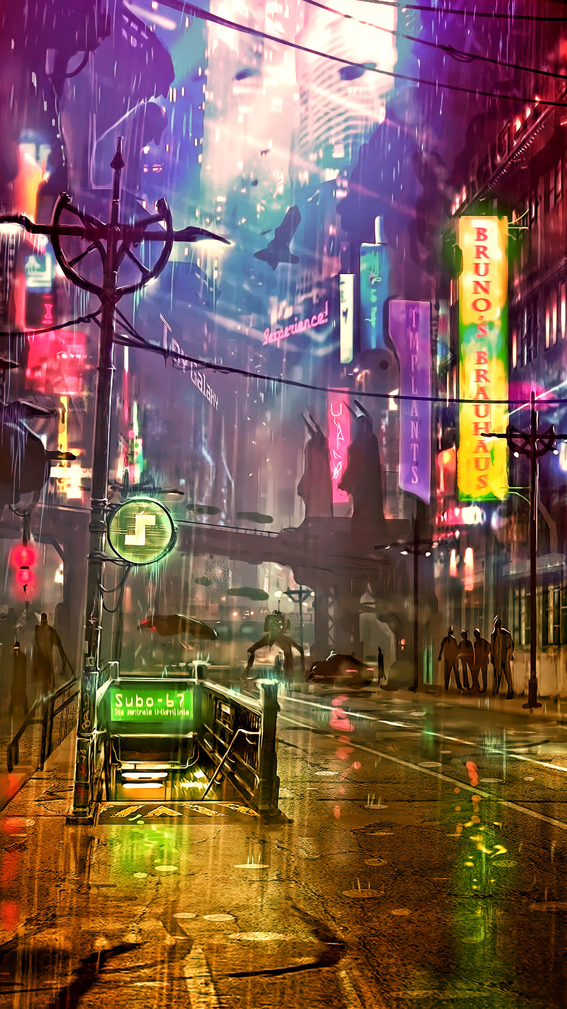 Neon Night City Landscape Cyberpunk Wallpaper by patrika