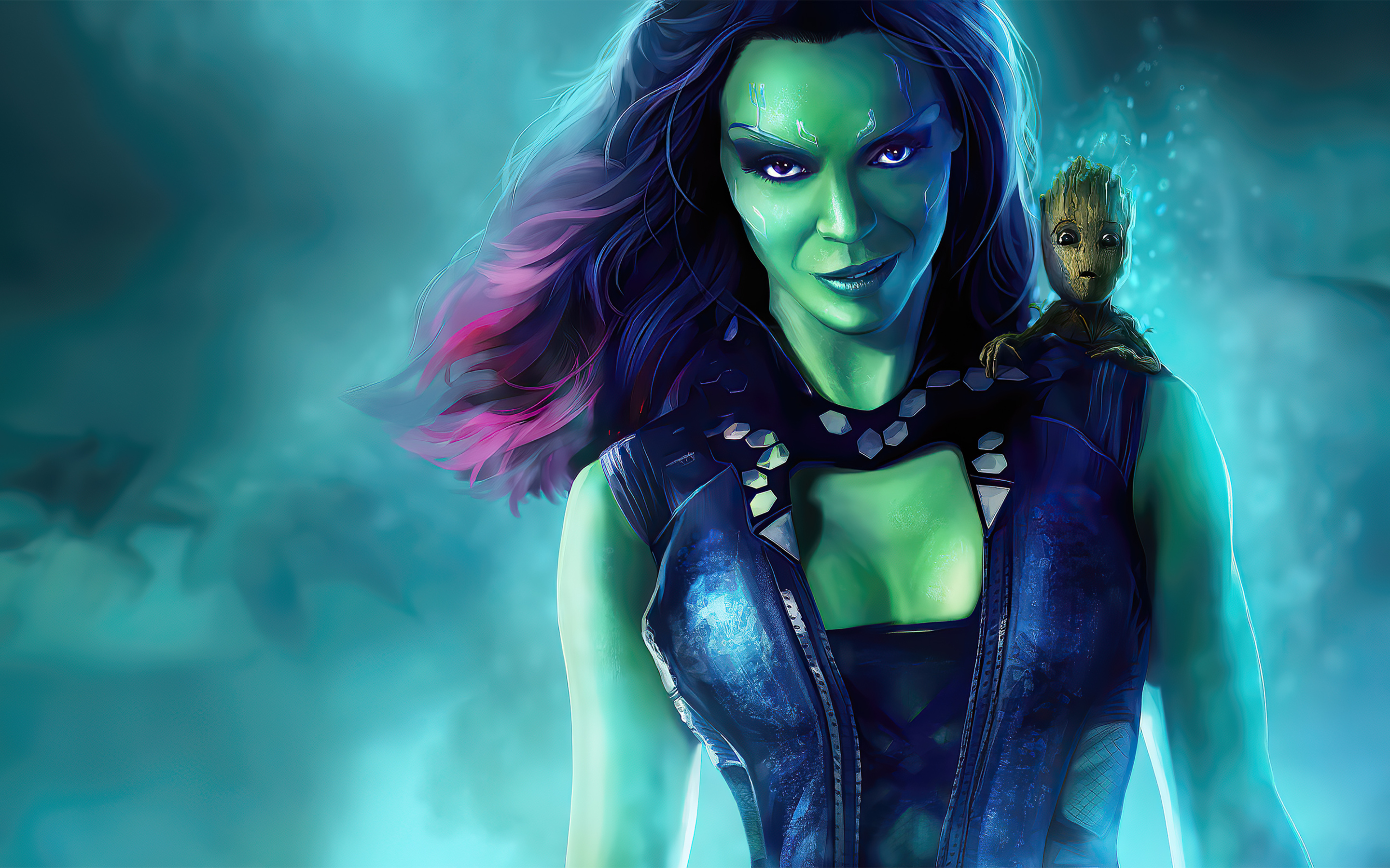Gamora With Baby Groot Guardians Of The Galaxy In 2880x1800 Resolution. gam...