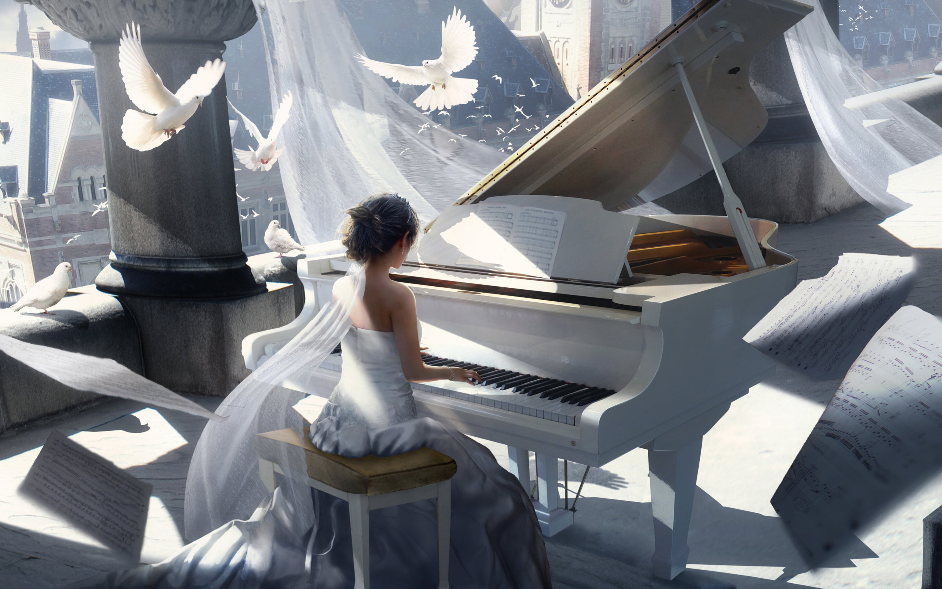 Дом летает песня. Пианист и девушка. Девушка и пианино. Пианино арт. Девушка на рояле.