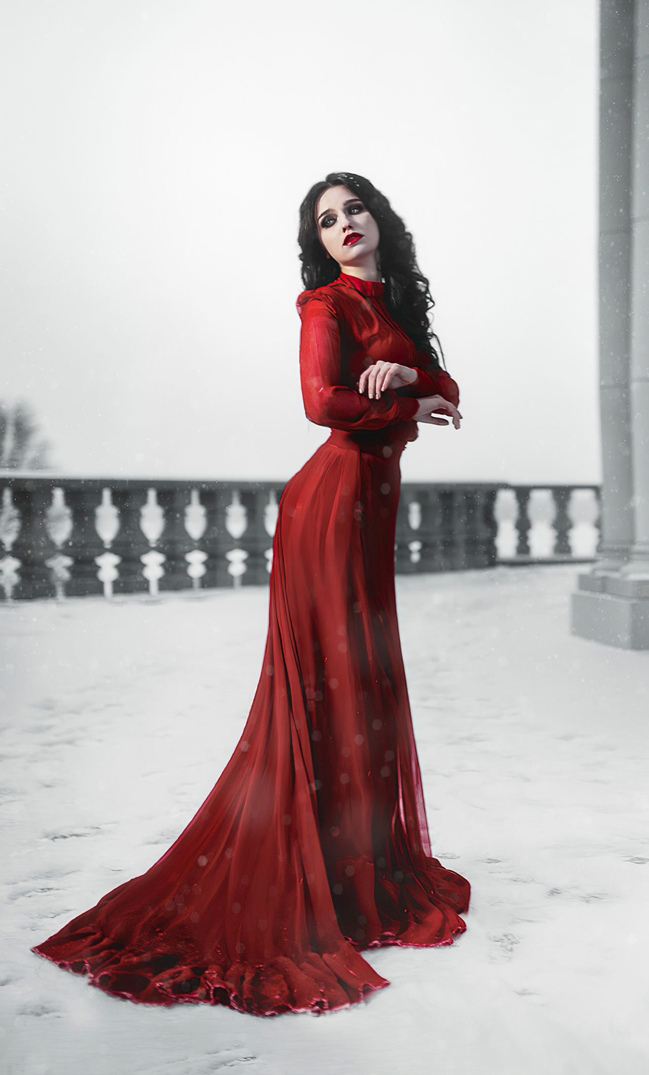 1280x2120 Girl Red Dress Snow Photoshoot iPhone 6+ HD 4k Wallpapers ...