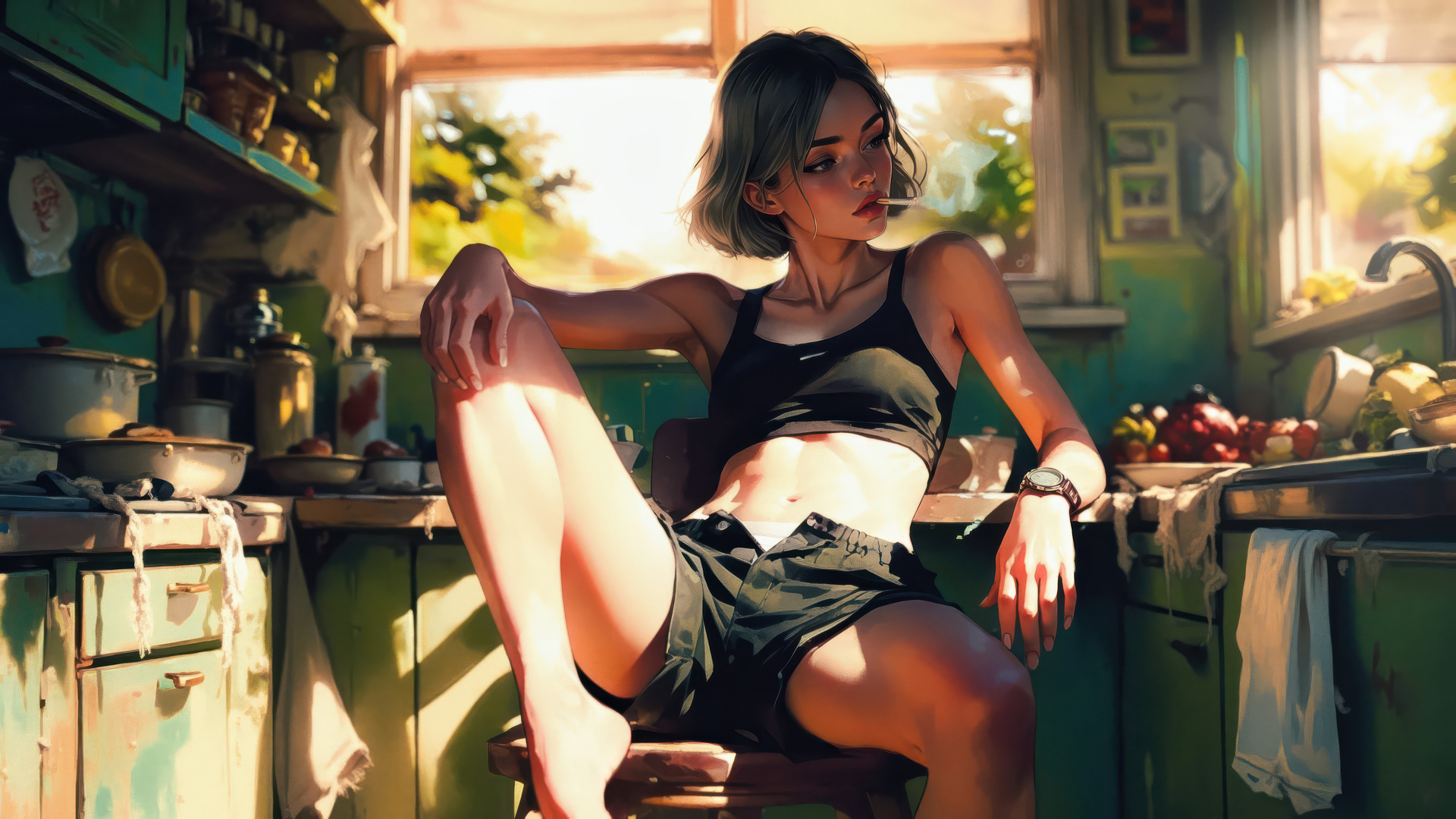 girl-sitting-at-chair-in-kitchen-enjoyin