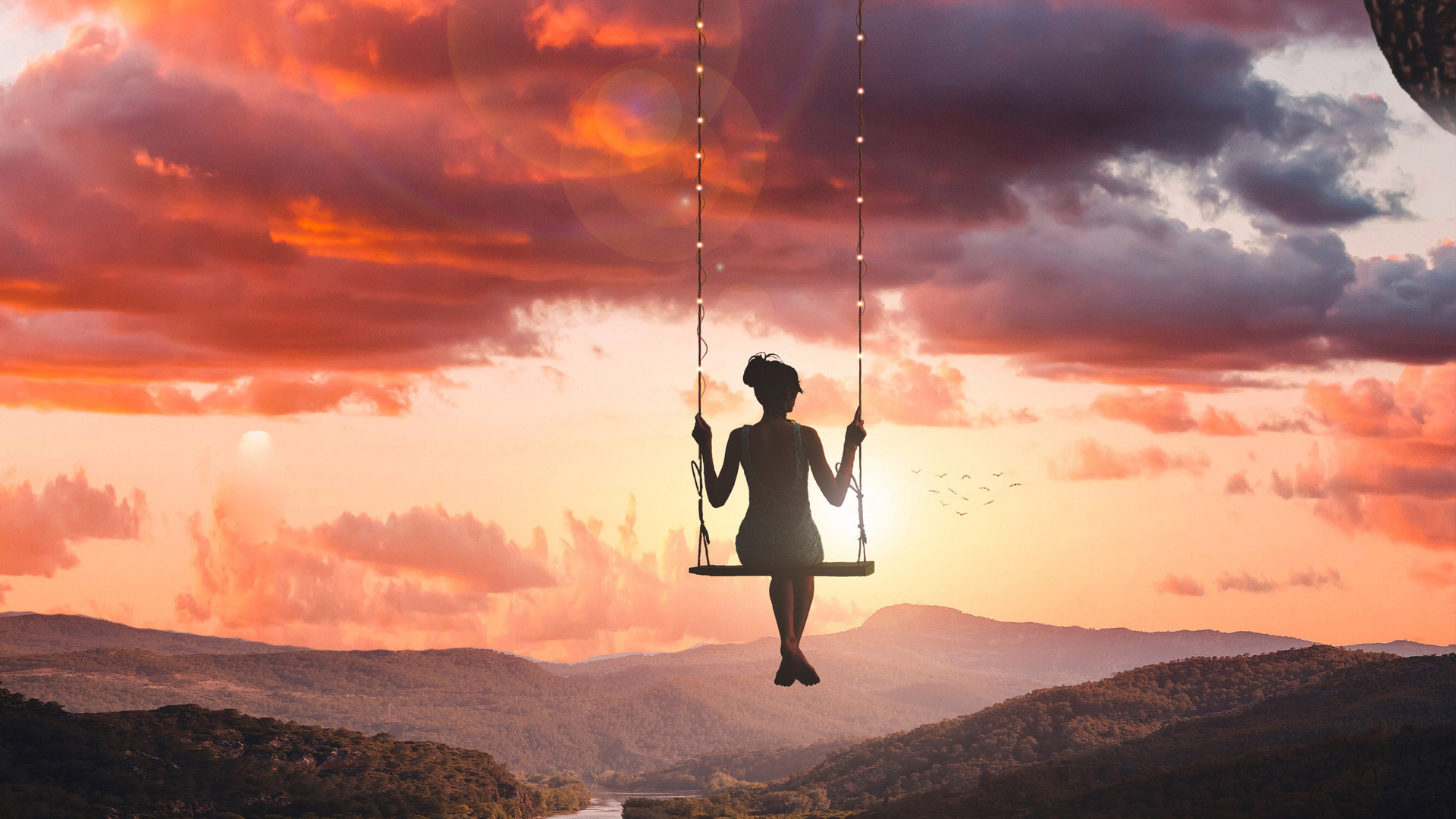 1920x1080 Girl Swinging On Top Of World Laptop Full HD 1080P HD 4k ...