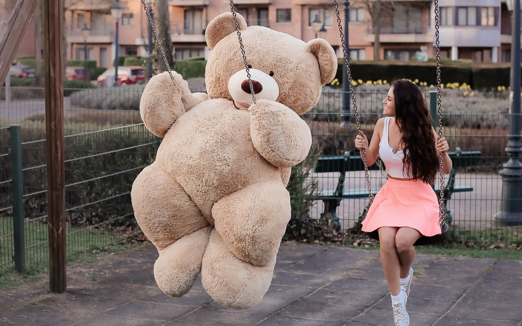 1680x1050 Girl With Big Teddy Bear On. girls with big teddy. 