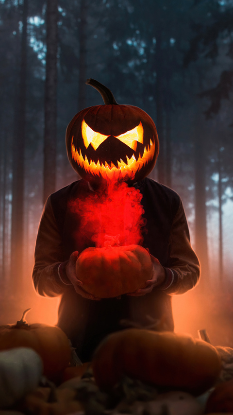 Halloween Glowing Mask Boy 4k Wallpaper In 480x854 Resolution