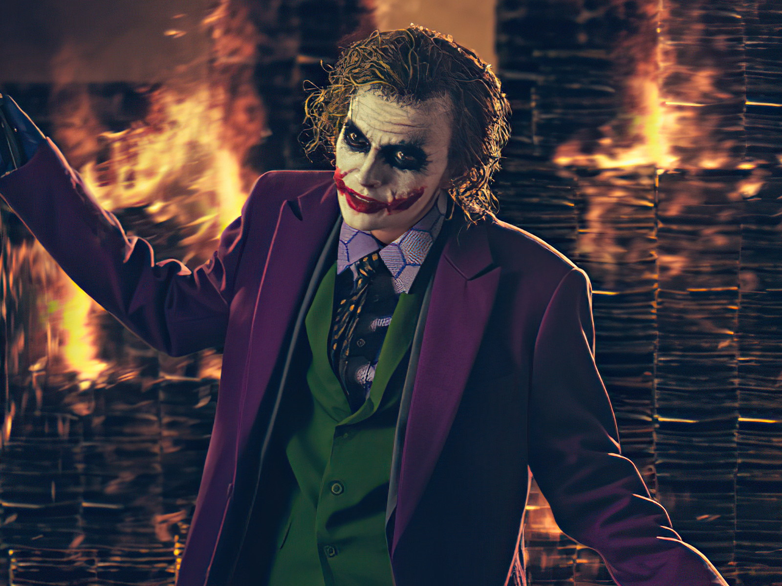 1600x1200 Heath Ledger Joker Cosplay Burning Buildings 4k 1600x1200  Resolution HD 4k Wallpapers, Images, Backgrounds, Photos and Pictures