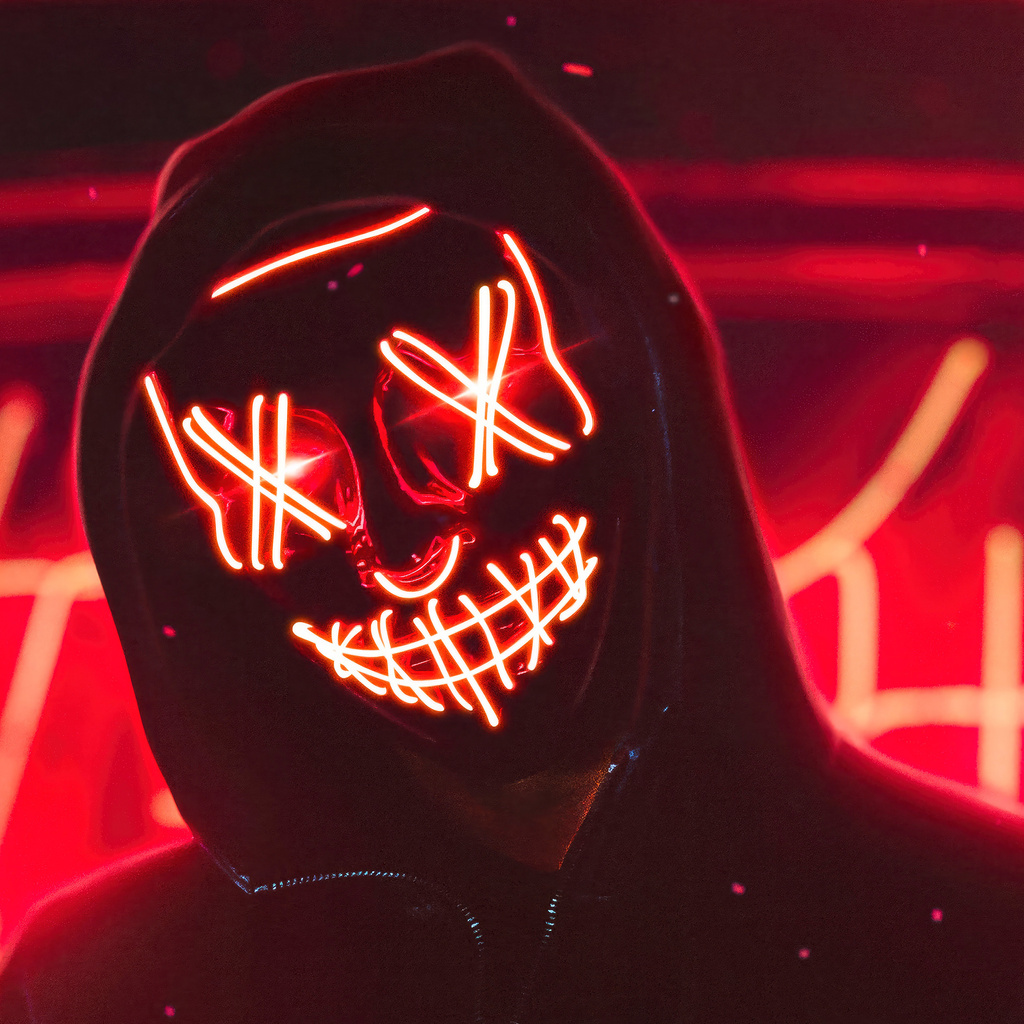 1024x1024 Hoodie Boy With Red Neon Mask 1024x1024 Resolution HD 4k ...