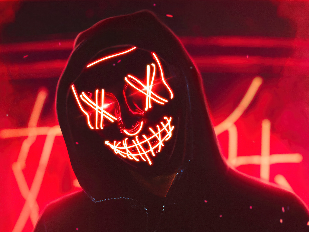 1024x768 Hoodie Boy With Red Neon Mask Wallpaper,1024x768 Resolution HD ...