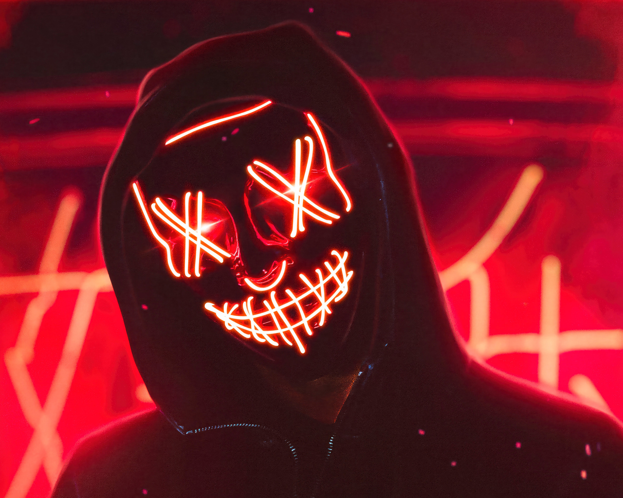 1280x1024 Hoodie Boy With Red Neon Mask Wallpaper,1280x1024 Resolution ...