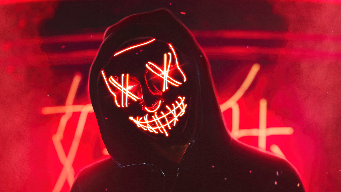 1360x768 Hoodie Boy With Red Neon Mask Laptop HD ,HD 4k Wallpapers ...