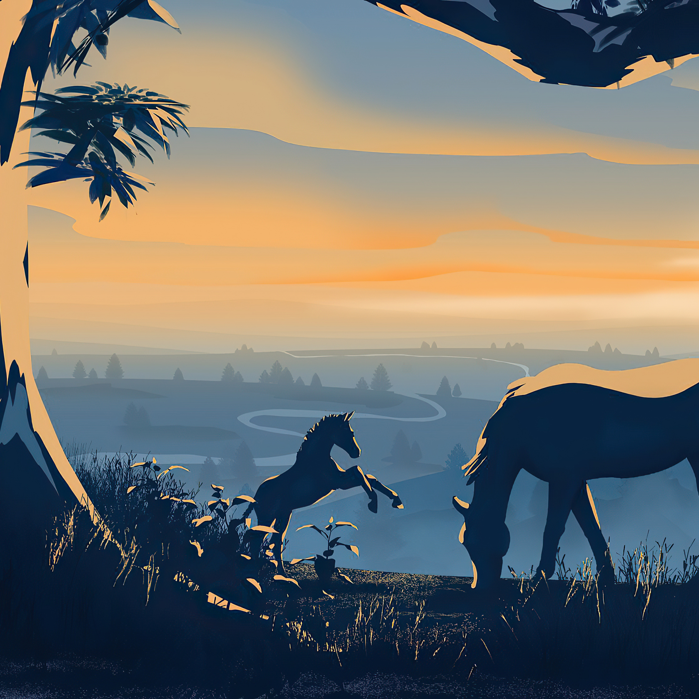 2932x2932 Horses Dawn Minimal 4k Ipad Pro Retina Display HD 4k