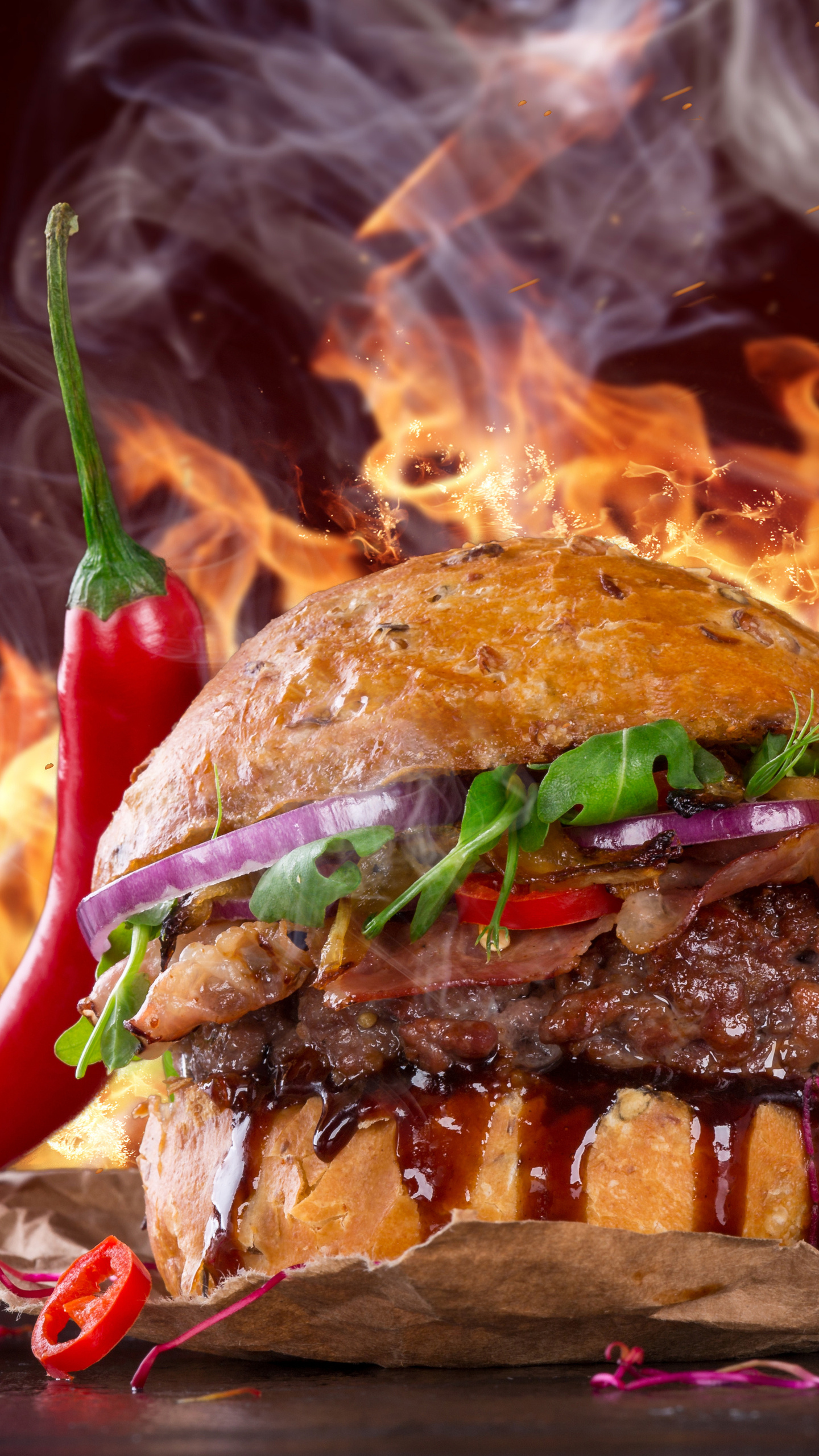 Hot Spicy Burger Wallpaper In 1440x2560 Resolution