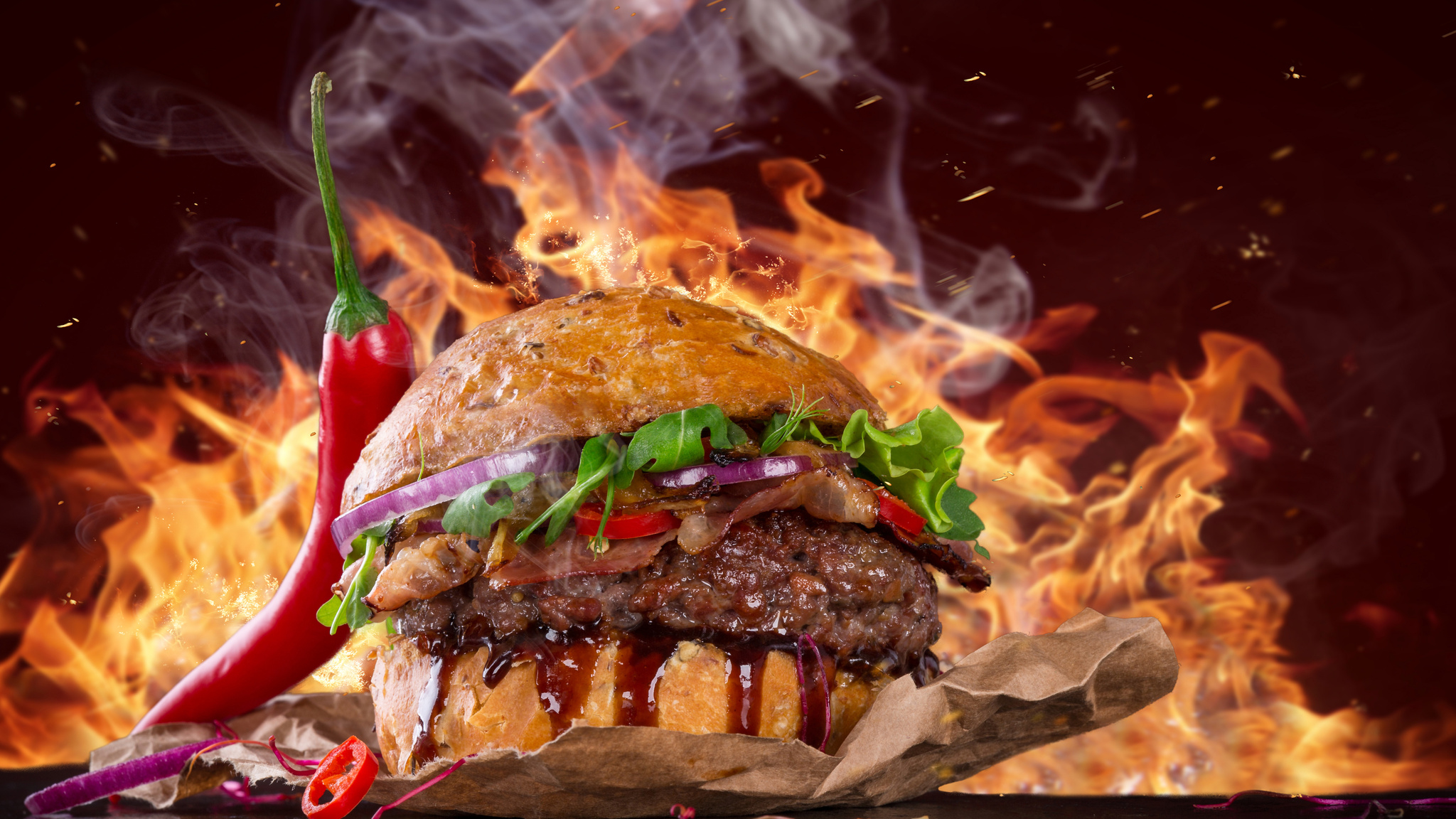 2048x1152 Hot Spicy Burger Wallpaper 2048x1152 Resolution HD 4k 