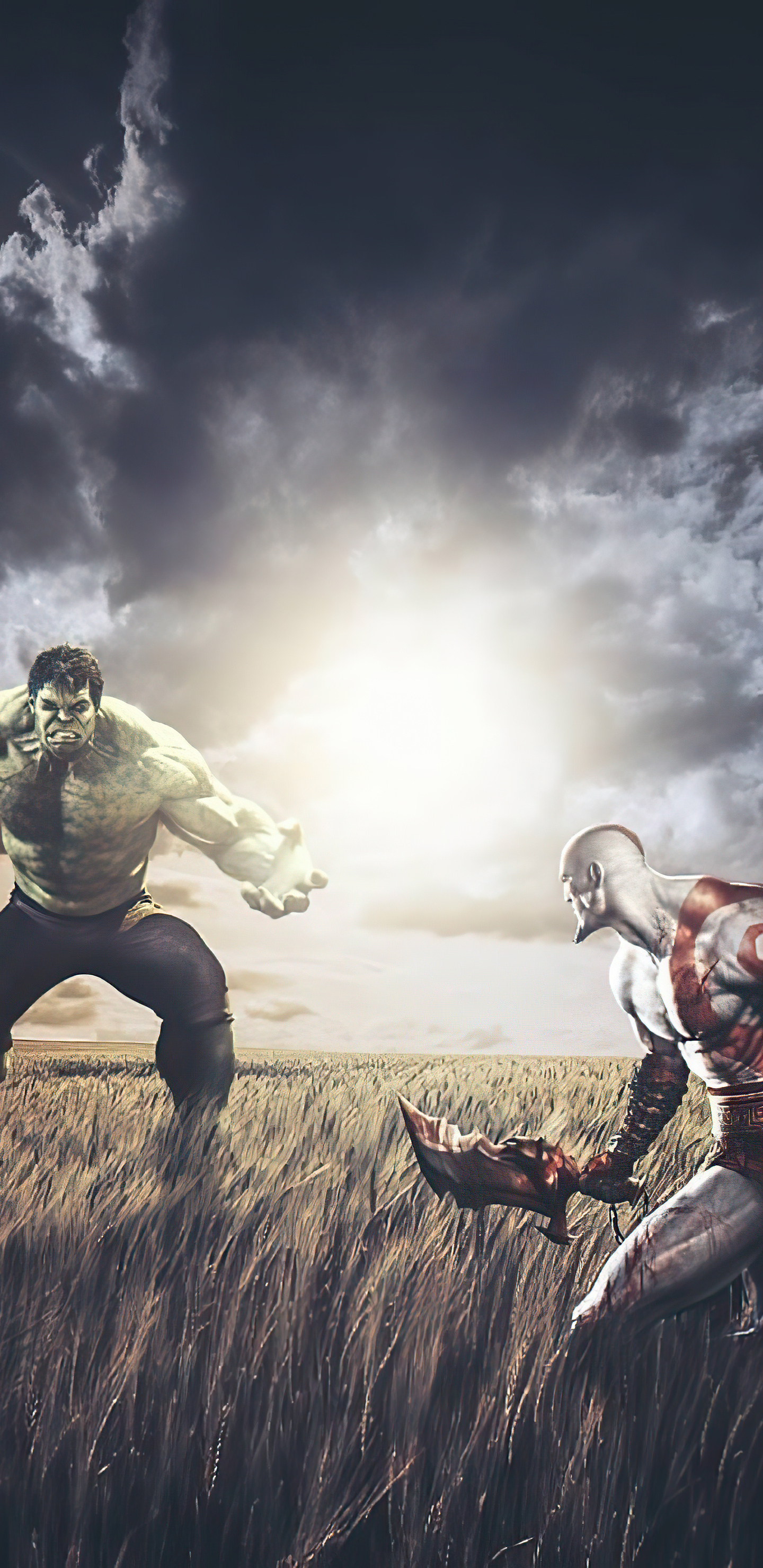 Hulk Vs Kratos Wallpaper In 1440x2960 Resolution