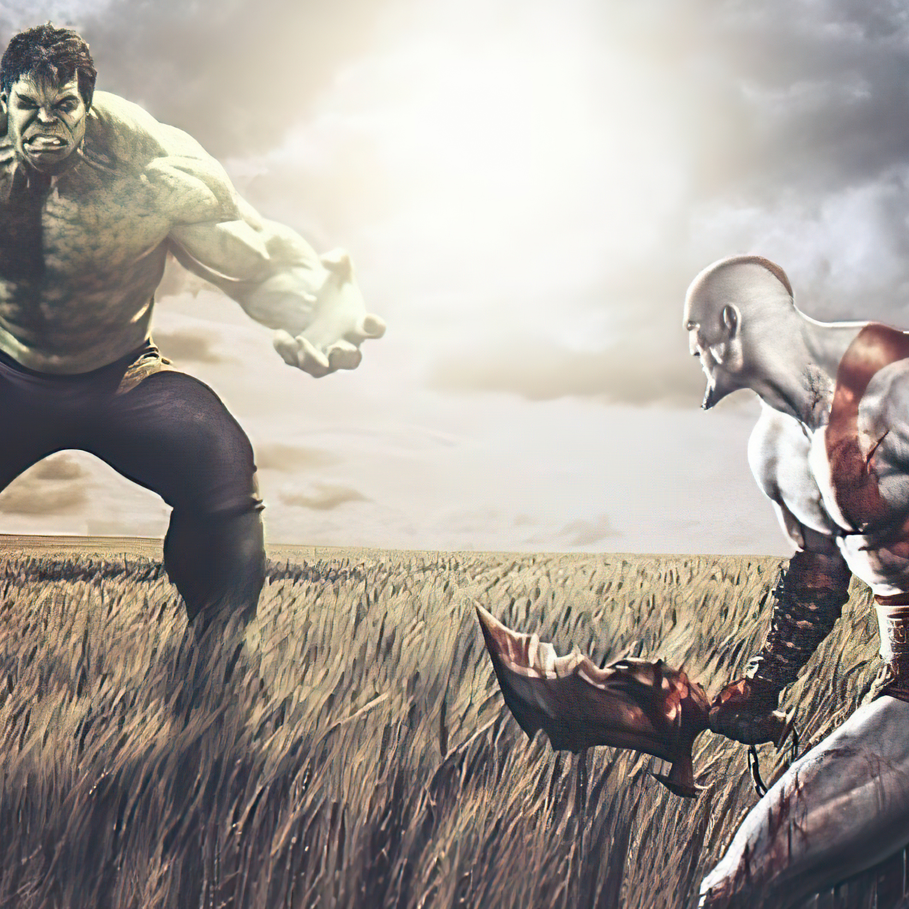 Hulk Vs Kratos Wallpaper In 2932x2932 Resolution
