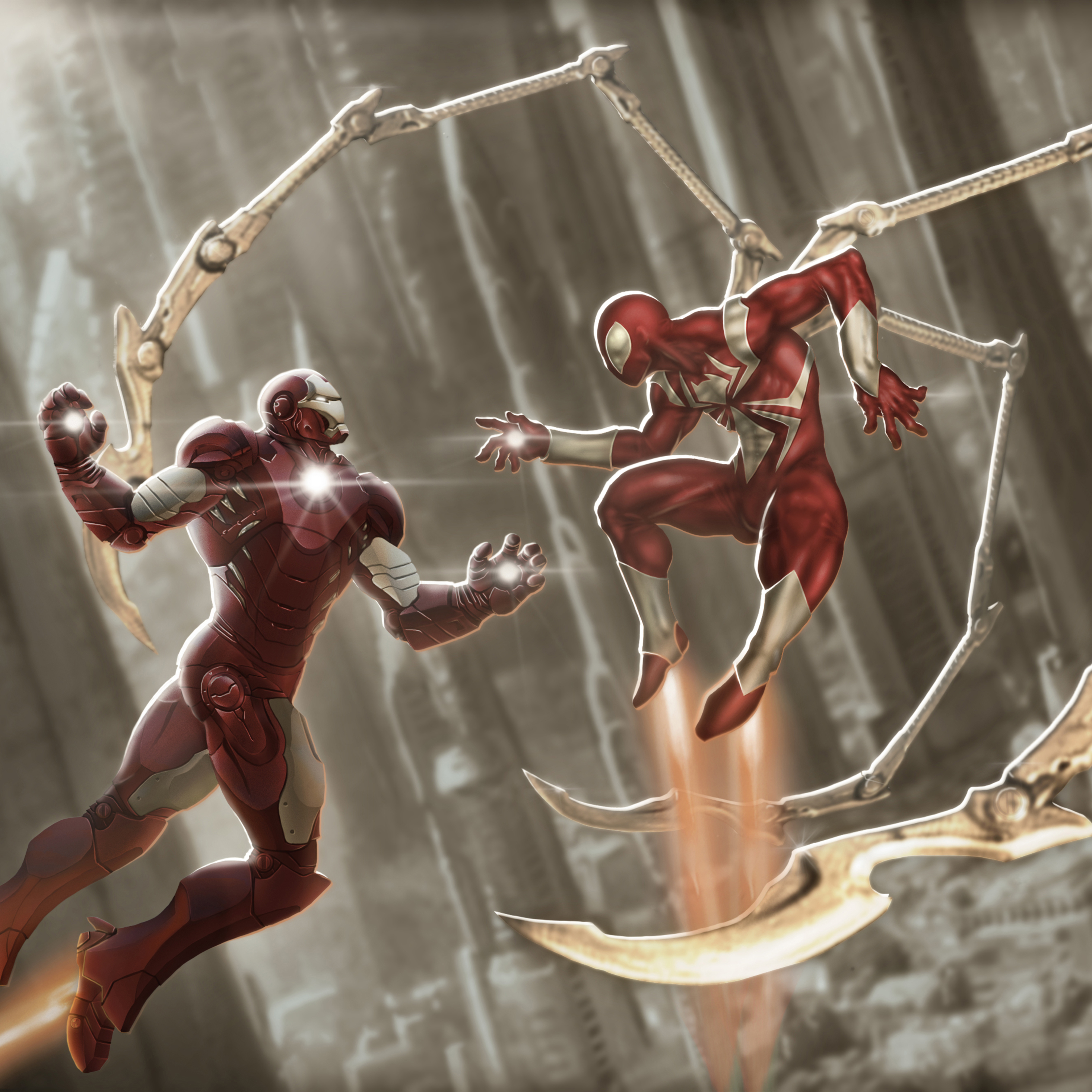 Iron Man And Red Scarlet Spiderman 4k In 2932x2932 Resolution. iron-man-and...