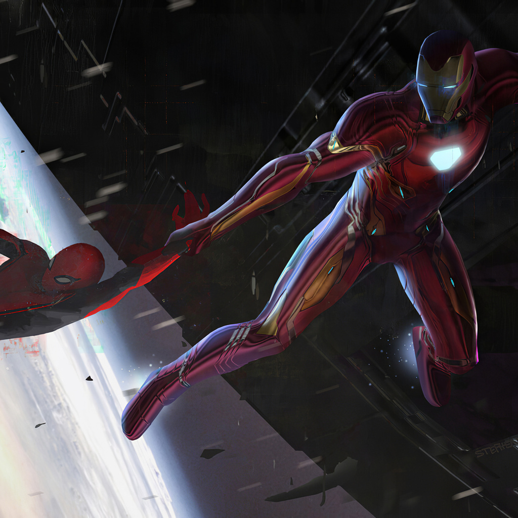 1024x1024 Iron Man Saving Spider Man 1024x1024 Resolution HD 4k ...