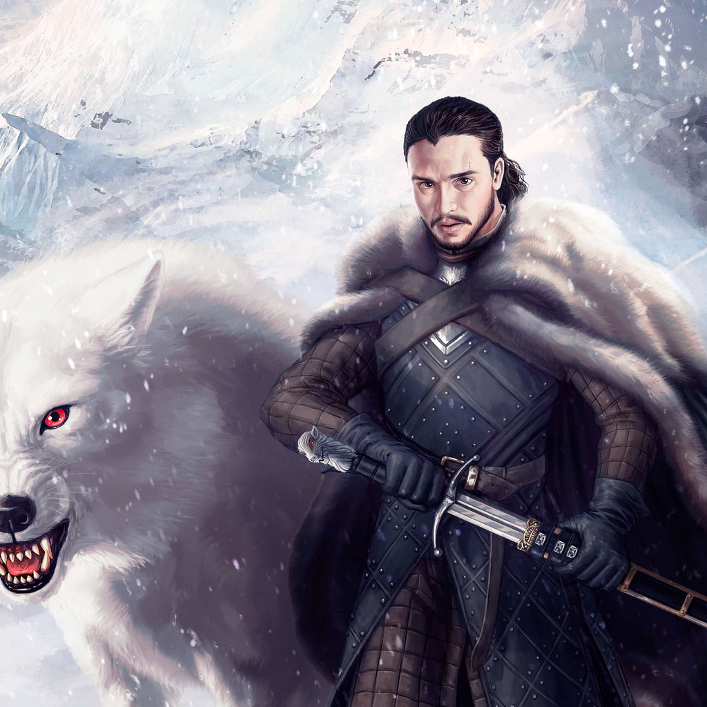 1024x1024 Jon Snow And Ghost 4k 1024x1024 Resolution HD 4k Wallpapers ...