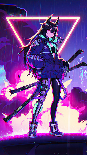 Katana Anime Girl Neon 4K Wallpaper by OmegaHD on DeviantArt