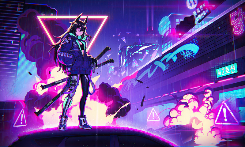 800x480 Katana Anime Girl Neon 4k 800x480 Resolution HD 4k Wallpapers ...