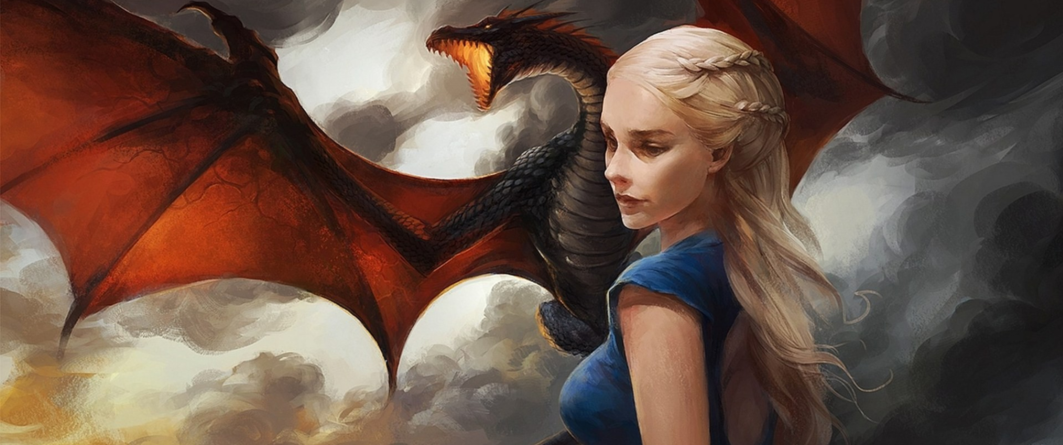 3440x1440 Khaleesi Game of Thrones With Dragon Artwork UltraWide Quad ...