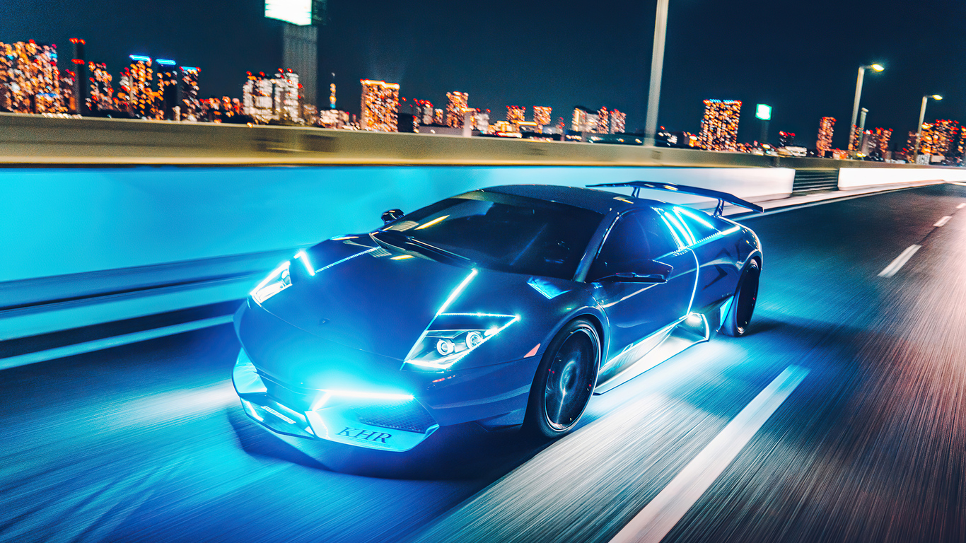 1366x768 Lamborghini Murcielago Neon Lights 4k 1366x768 Resolution HD