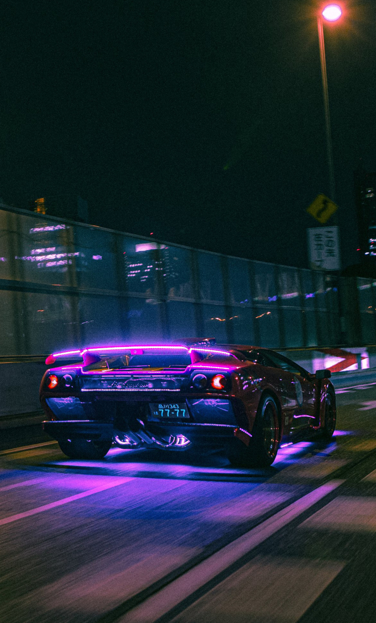 1280x2120 Lamborghini Neon Lights On Road 4k iPhone 6+ HD 4k Wallpapers