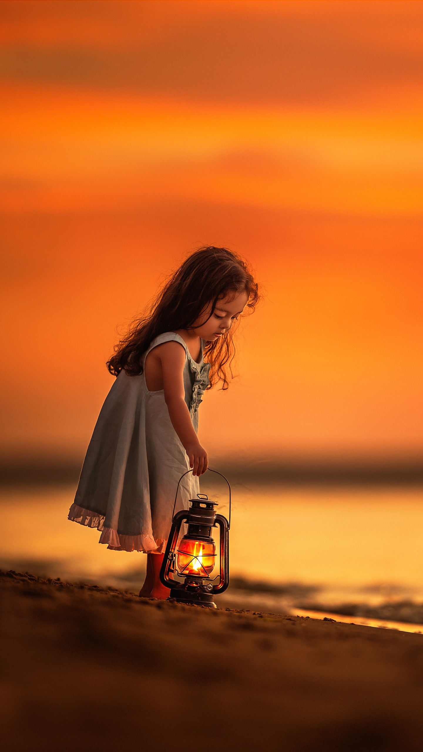 1440x2560 Little Girl On Beach Near Shutdown With Her Lantern Samsung ...