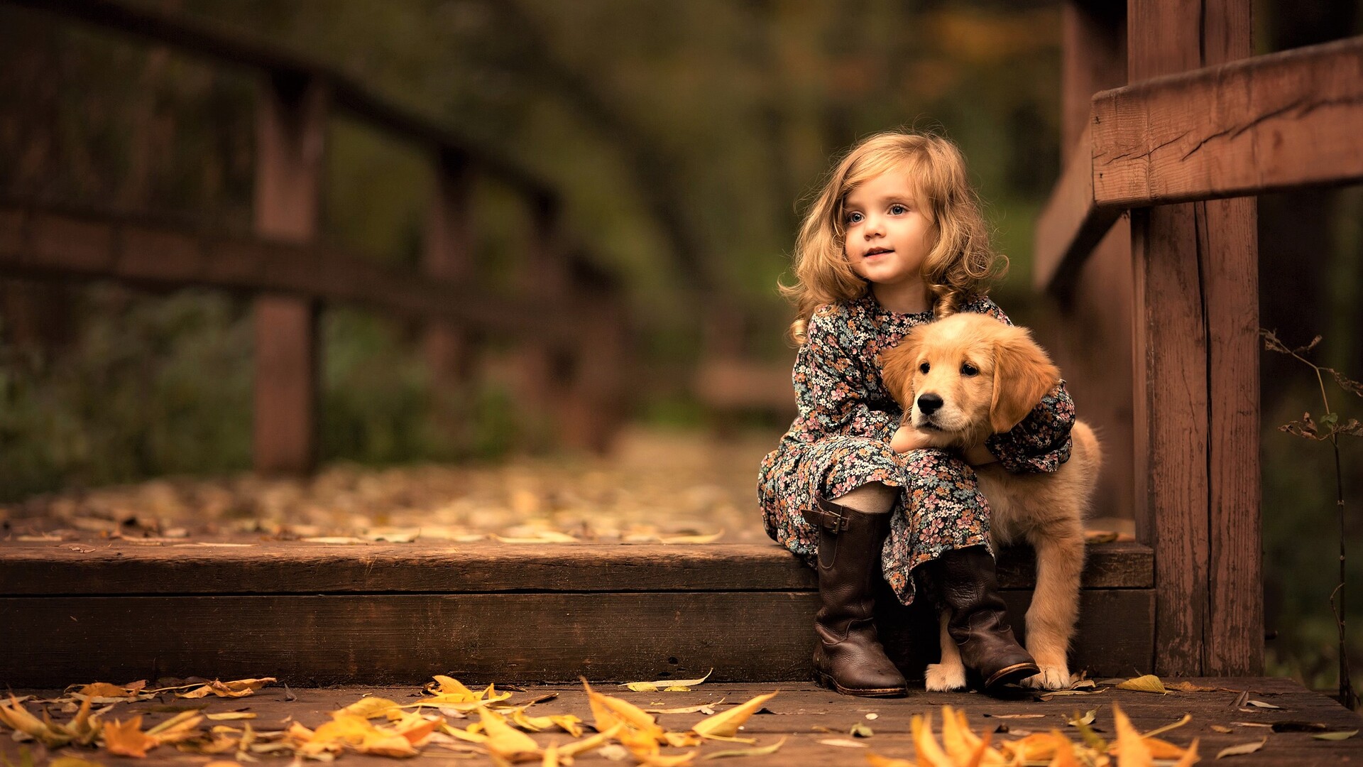 1920x1080 Little Girl With Golden Retriever Puppy Laptop Full HD 1080P HD  4k Wallpapers, Images, Backgrounds, Photos and Pictures