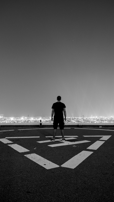 375x667 Man Standing Helipad Monochrome 5k 375x667 Resolution Hd 4k Wallpapers Images