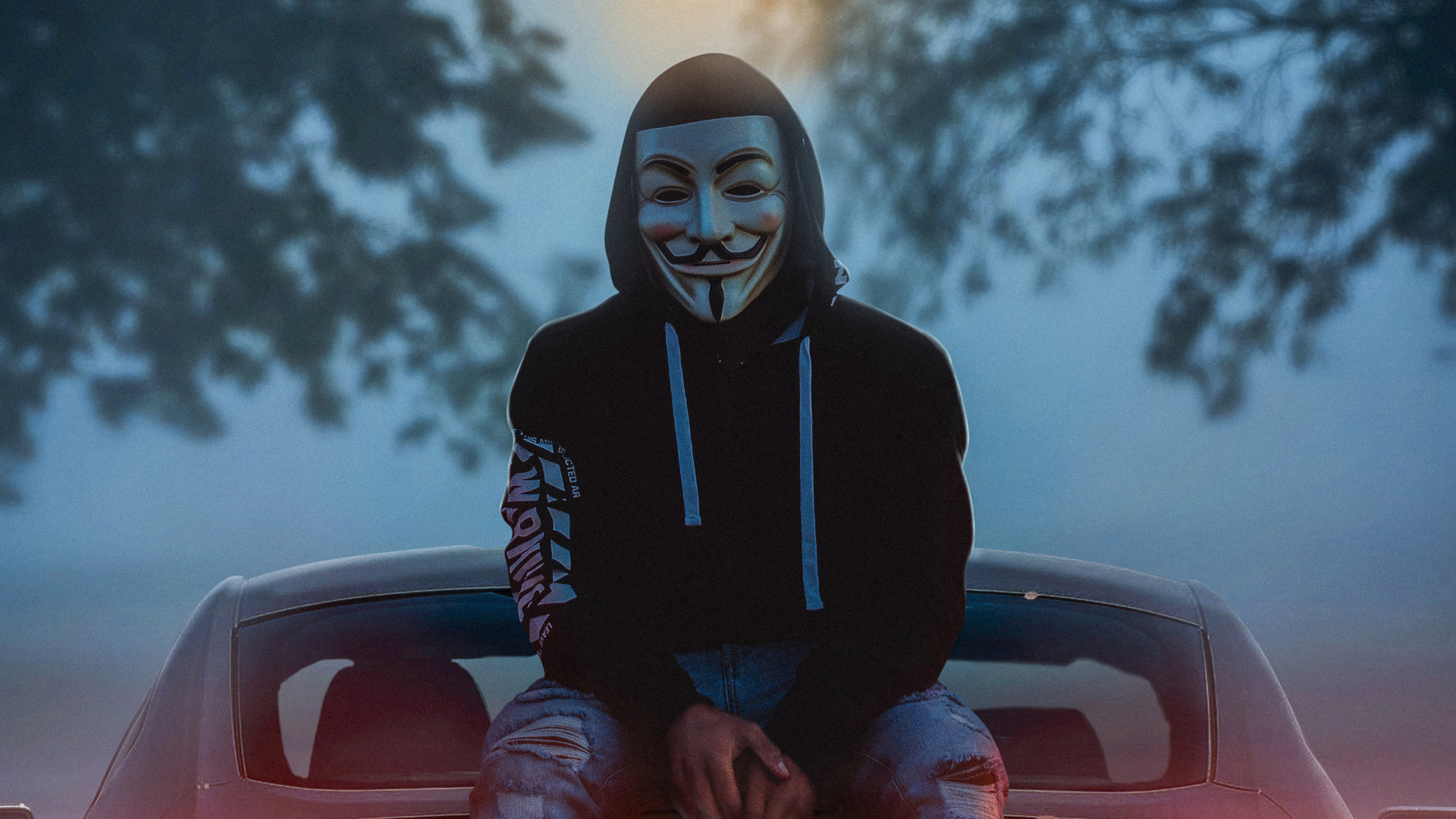 1920x1080 Man Wearing Guy Fawkes Mask While Sitting On Car 4k Laptop Full HD  1080P HD 4k Wallpapers, Images, Backgrounds, Photos and Pictures