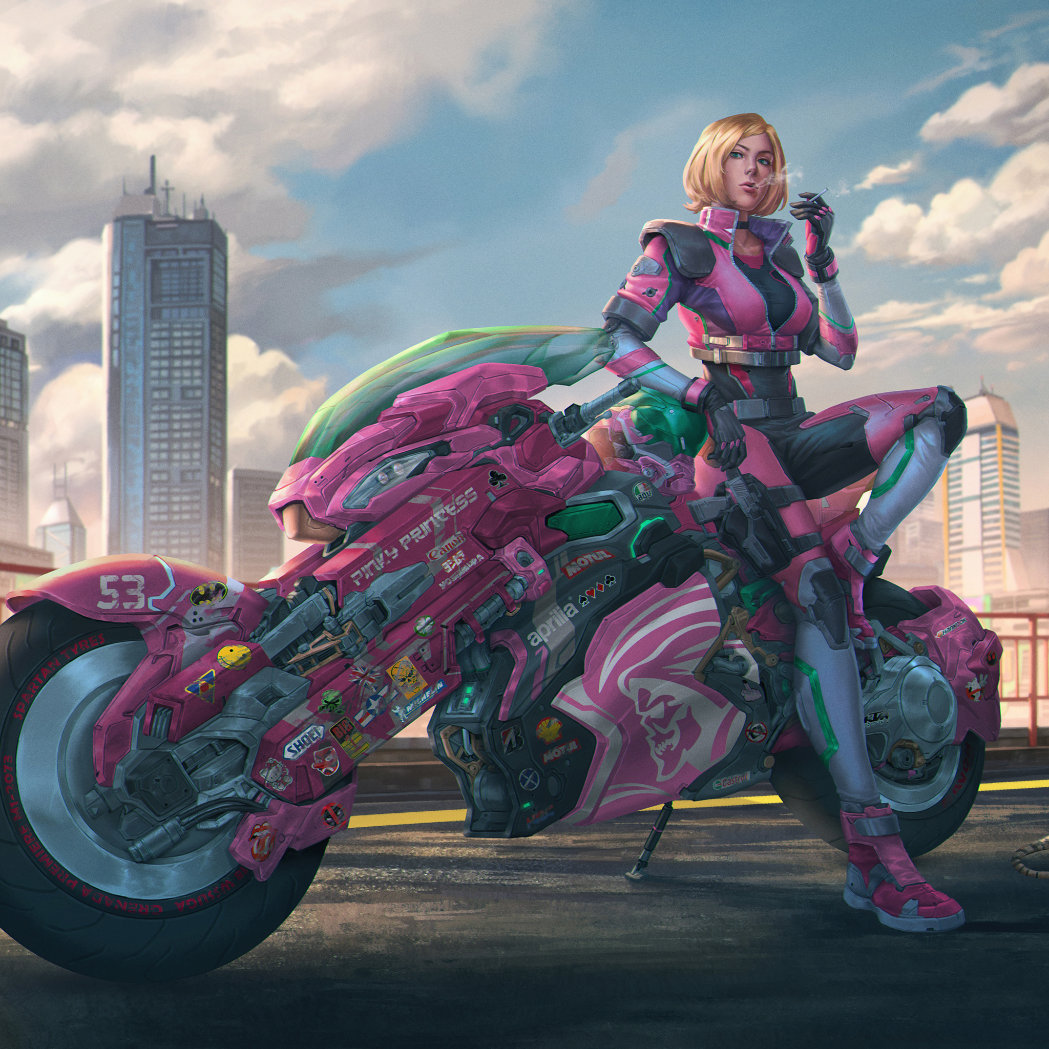 2048x2048 Manga Punk Scifi Anime Motorcycle Girl Ipad Air HD 4k Wallpapers,  Images, Backgrounds, Photos and Pictures